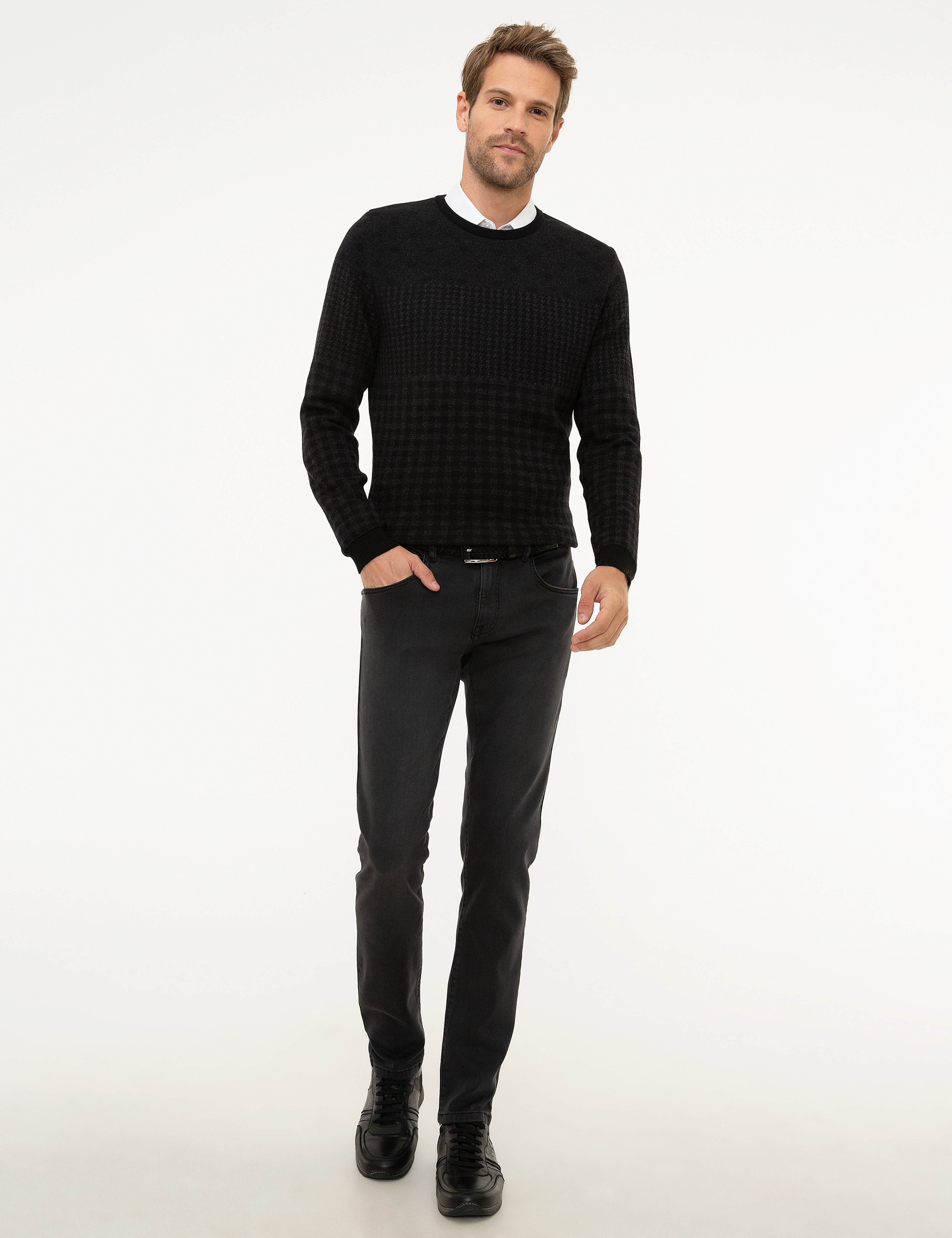 Siyah Slim Fit Triko Kazak