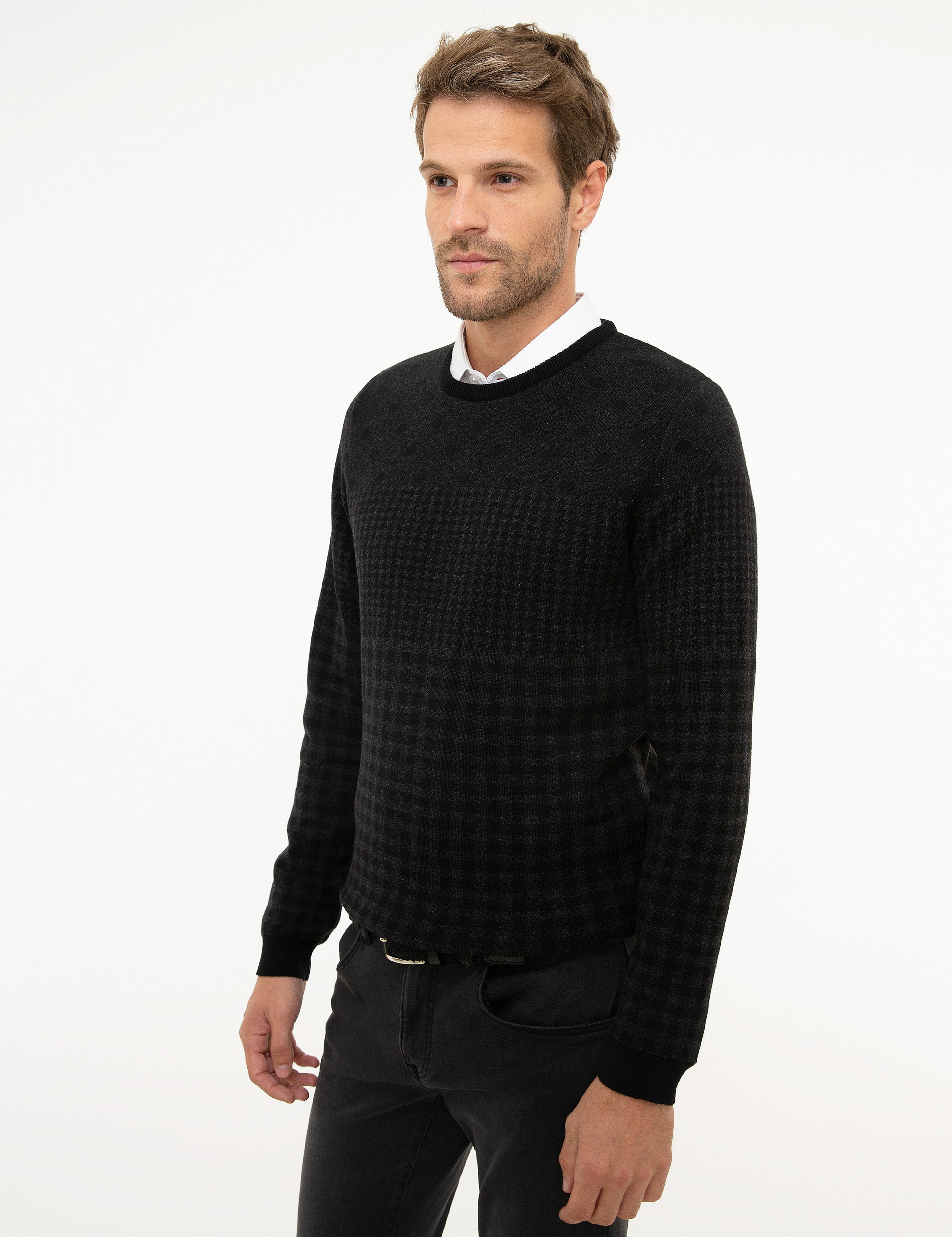 Siyah Slim Fit Triko Kazak - Image 3