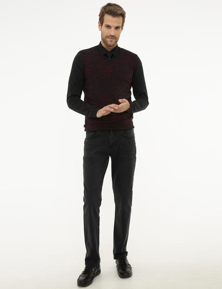 Antrasit Melanj Slim Fit V Yaka Triko Kazak - 50210609031