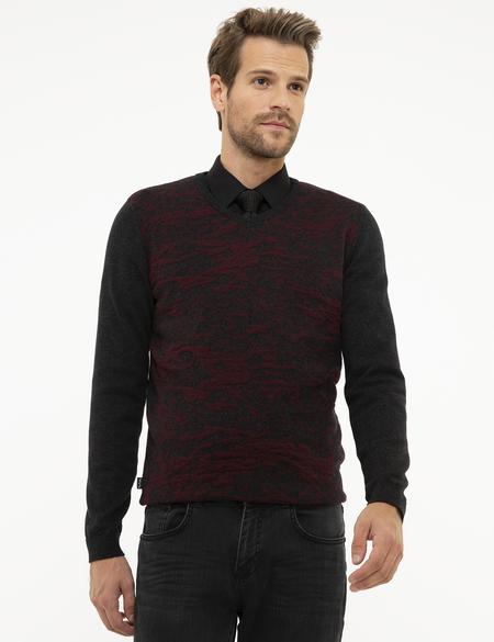 Antrasit Melanj Slim Fit V Yaka Triko Kazak - 50210609031