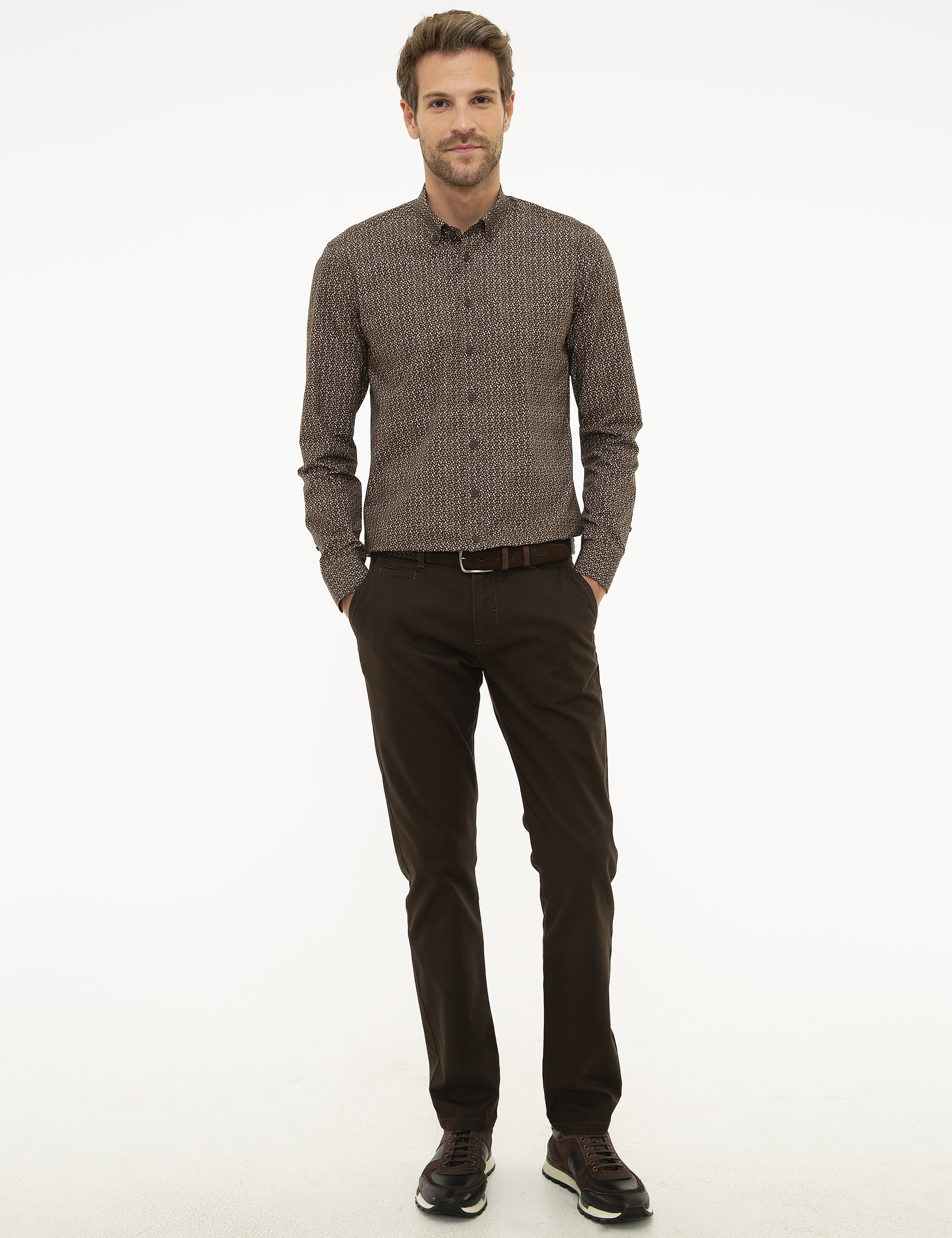 Kahverengi Slim Fit Uzun Kollu Gömlek - Image 4