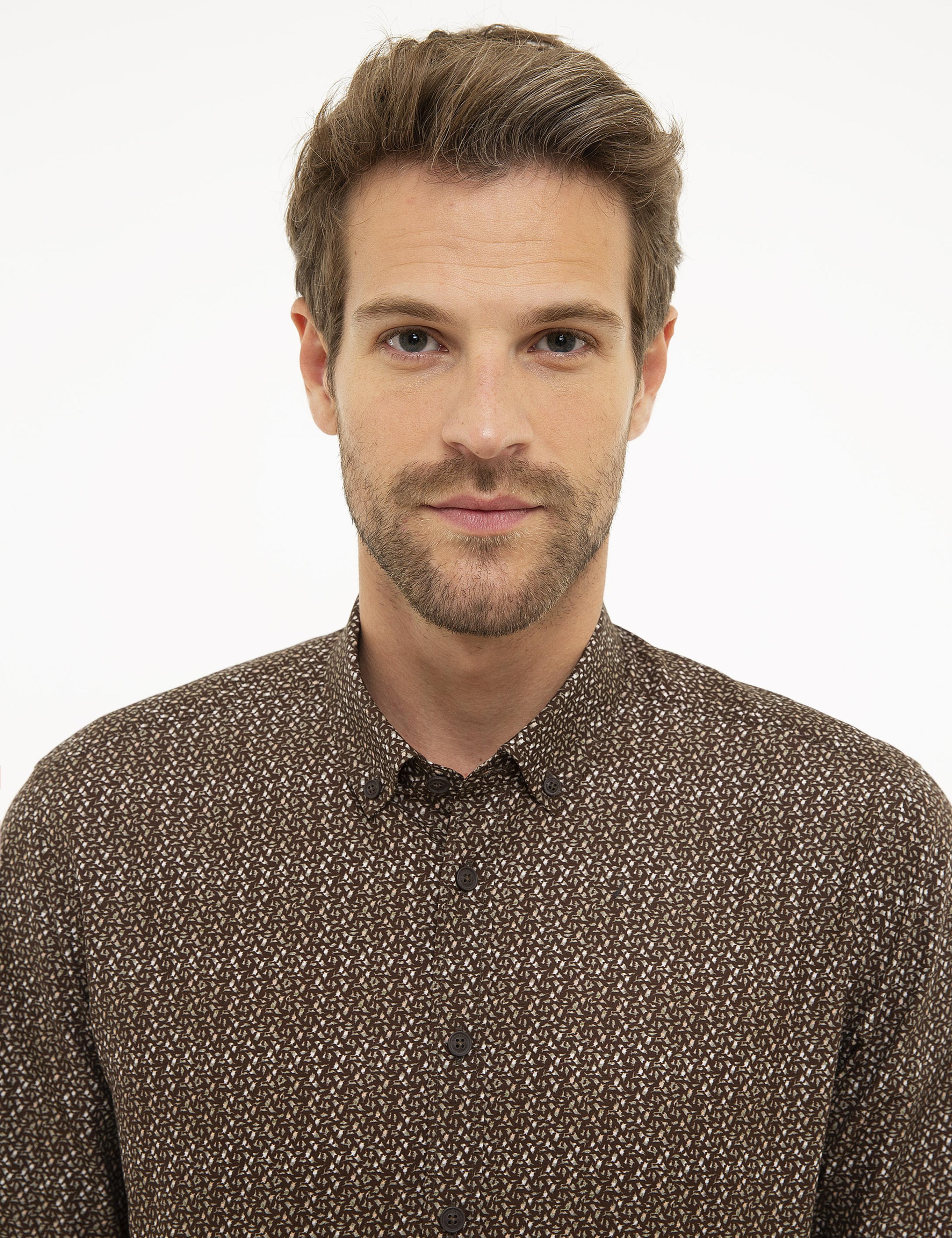 Kahverengi Slim Fit Uzun Kollu Gömlek