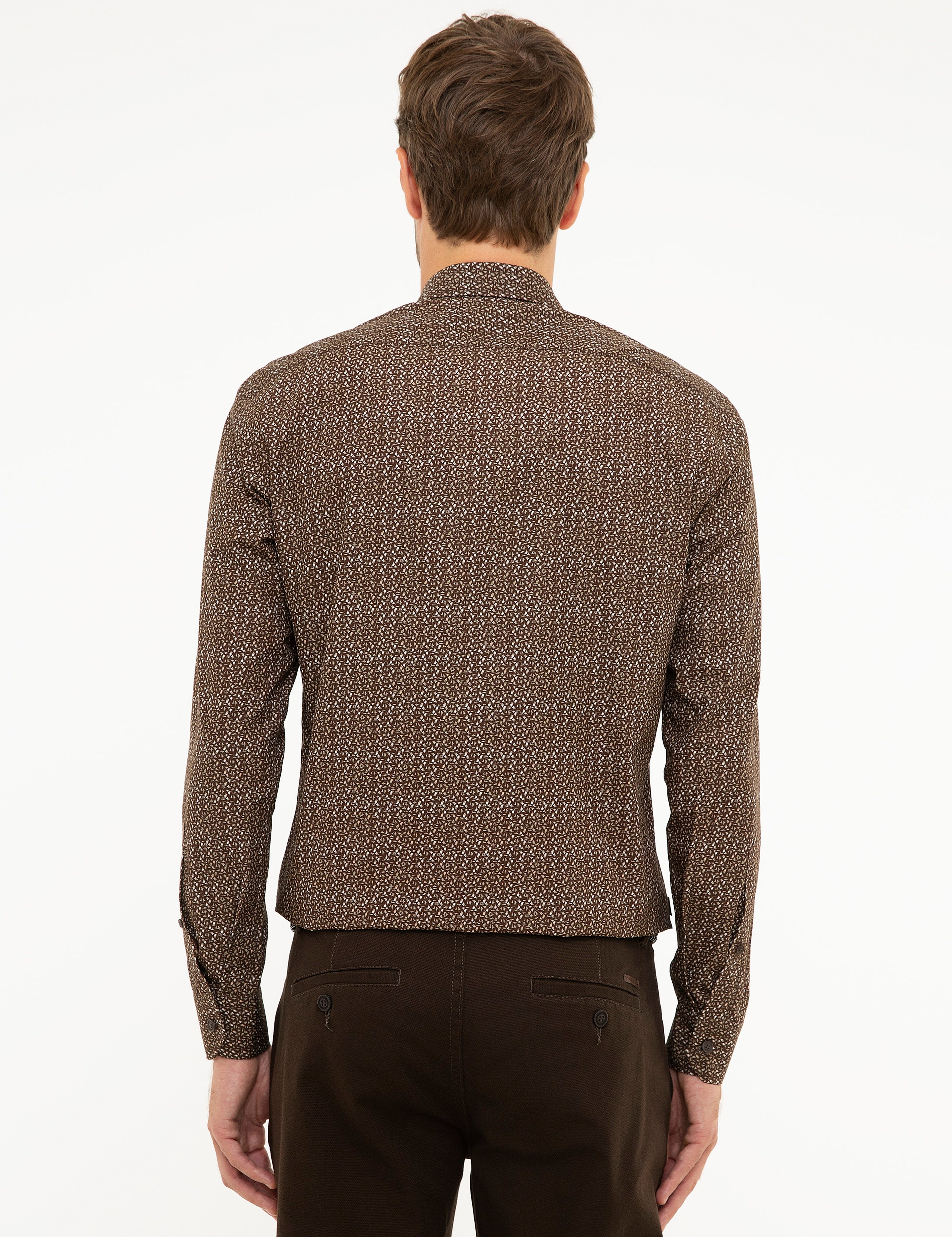 Kahverengi Slim Fit Uzun Kollu Gömlek - Image 3