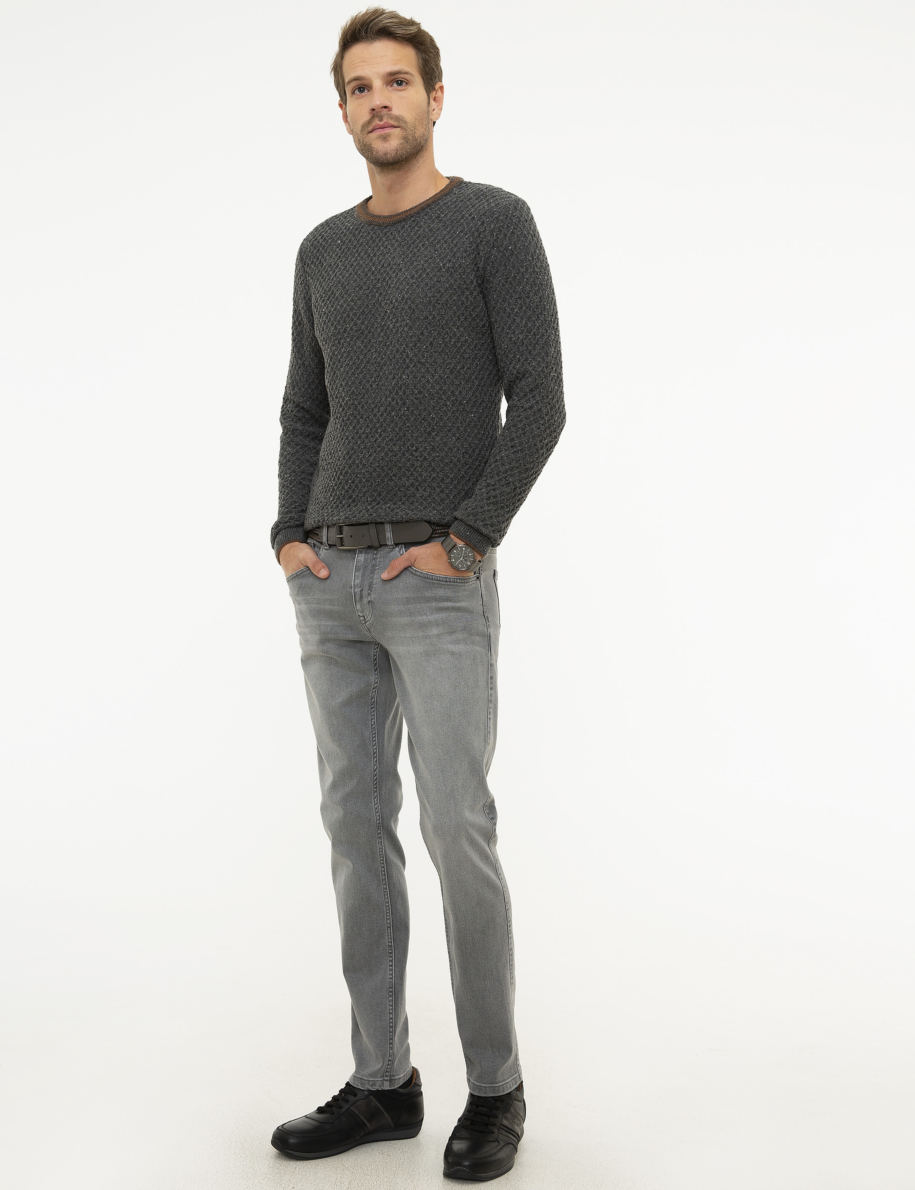 Gri Slim Fit Denim Pantolon - Image 2