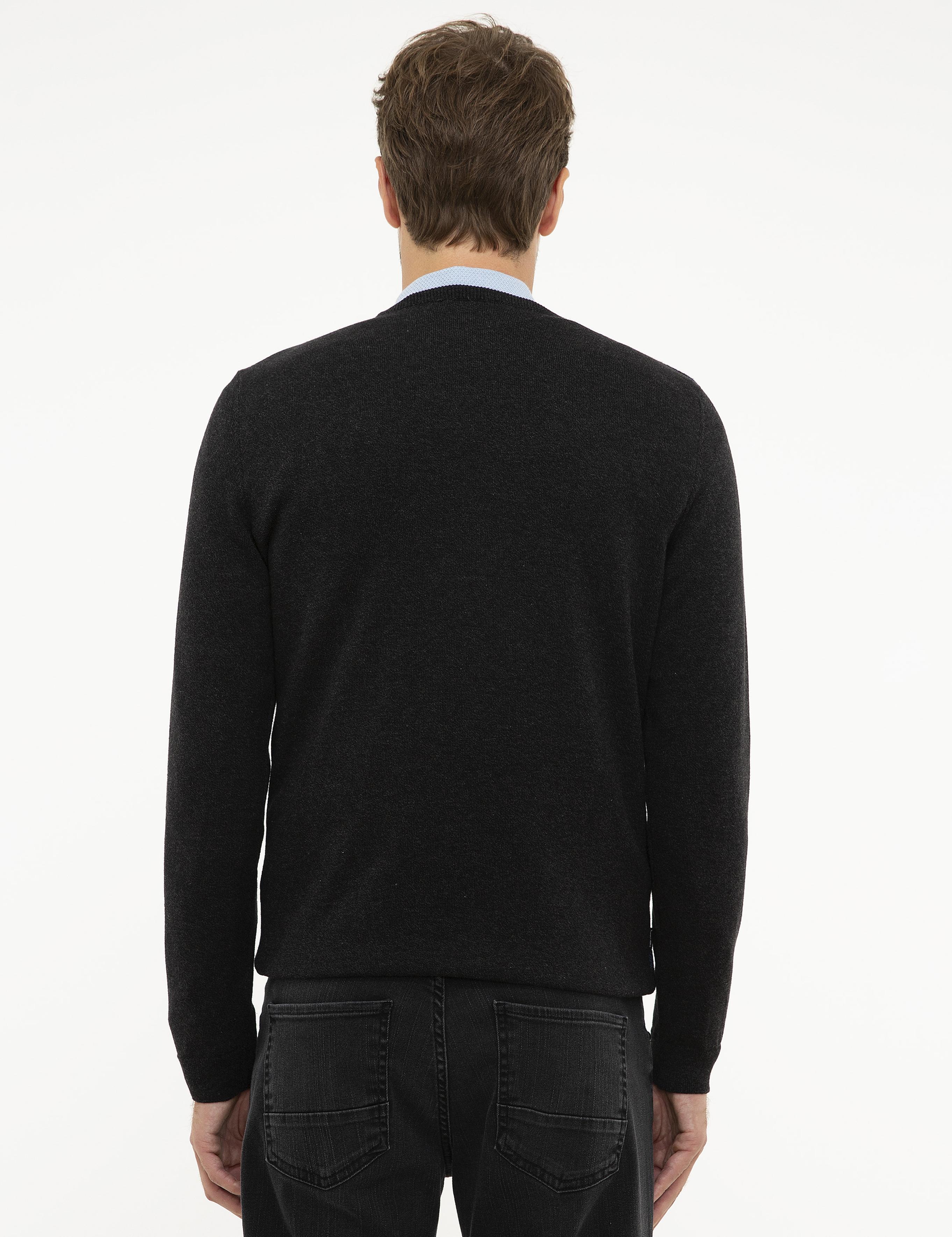 Antrasit Melanj Slim Fit Triko Kazak