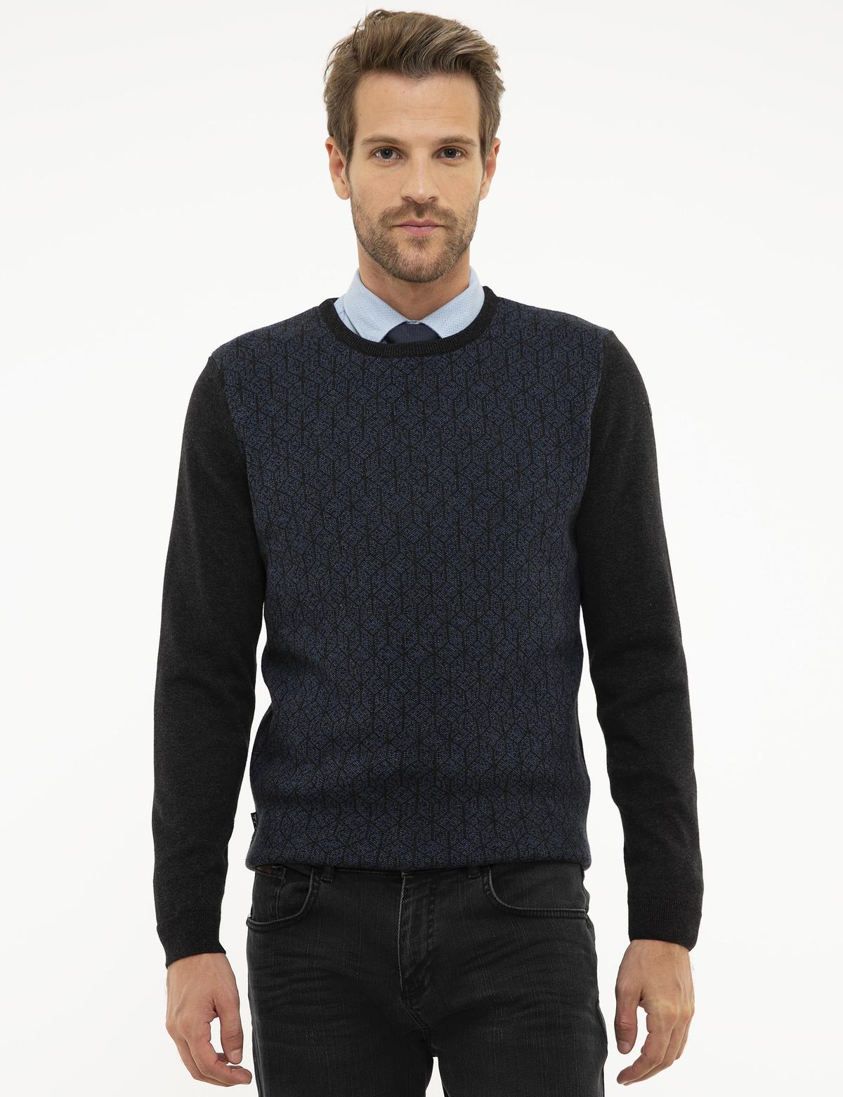 Antrasit Melanj Slim Fit Triko Kazak