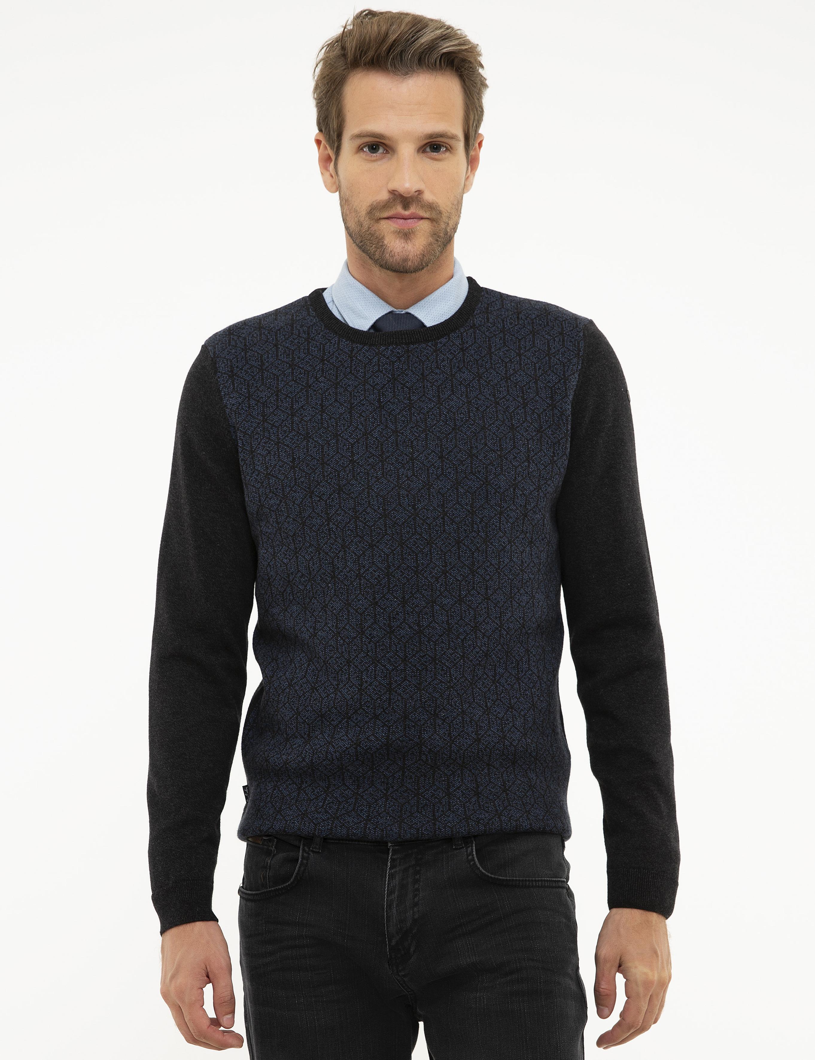 Antrasit Melanj Slim Fit Triko Kazak