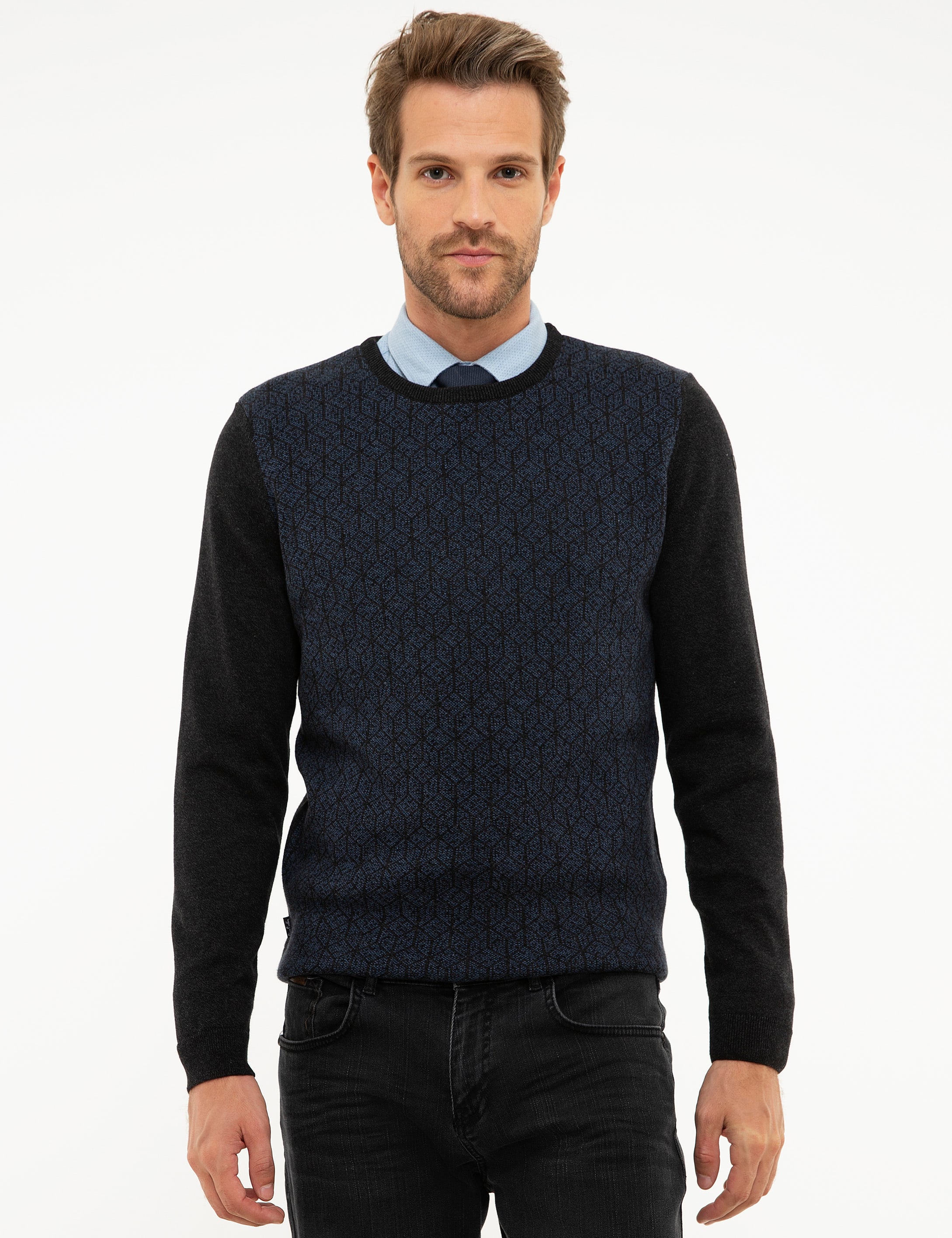 Antrasit Melanj Slim Fit Triko Kazak