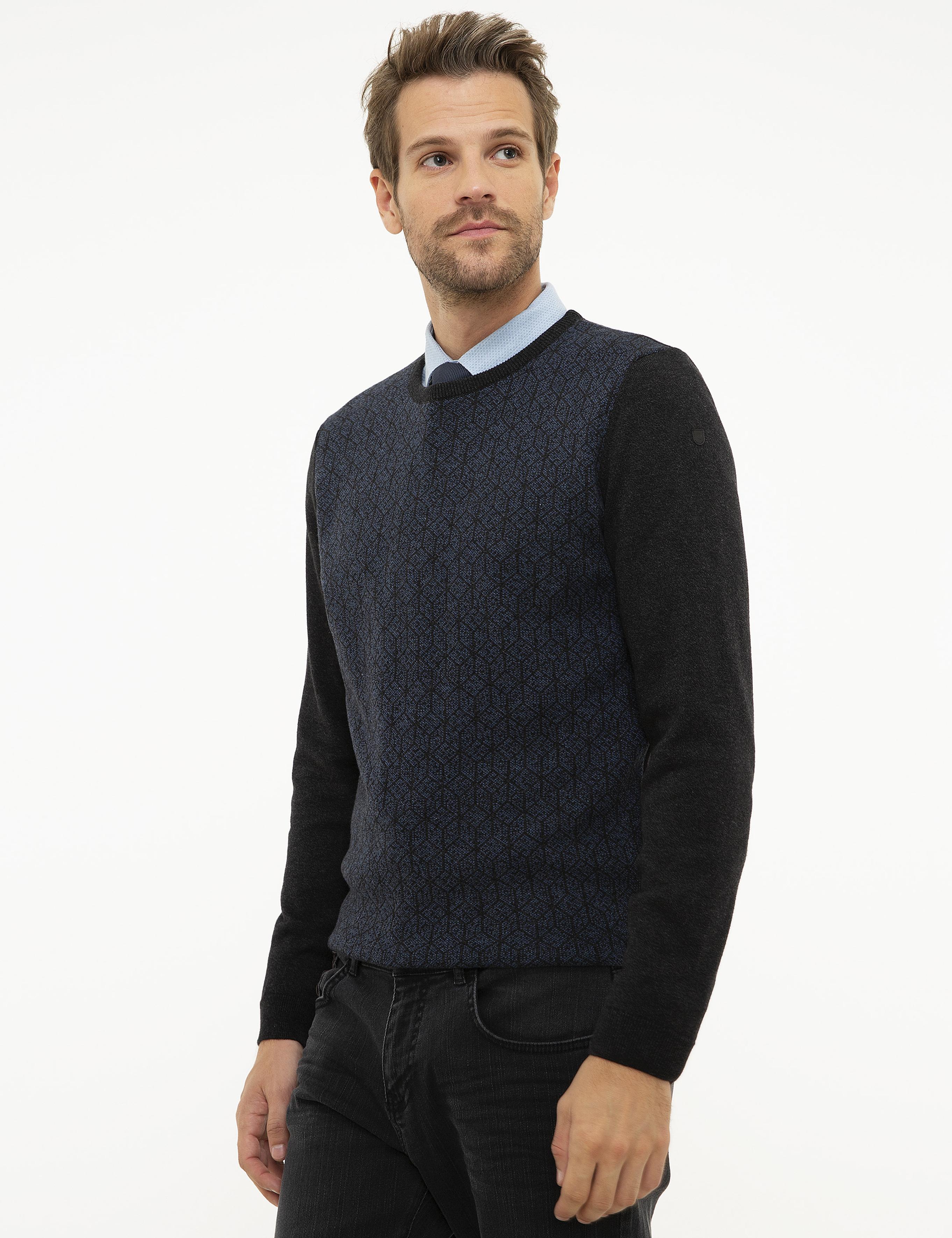 Antrasit Melanj Slim Fit Triko Kazak