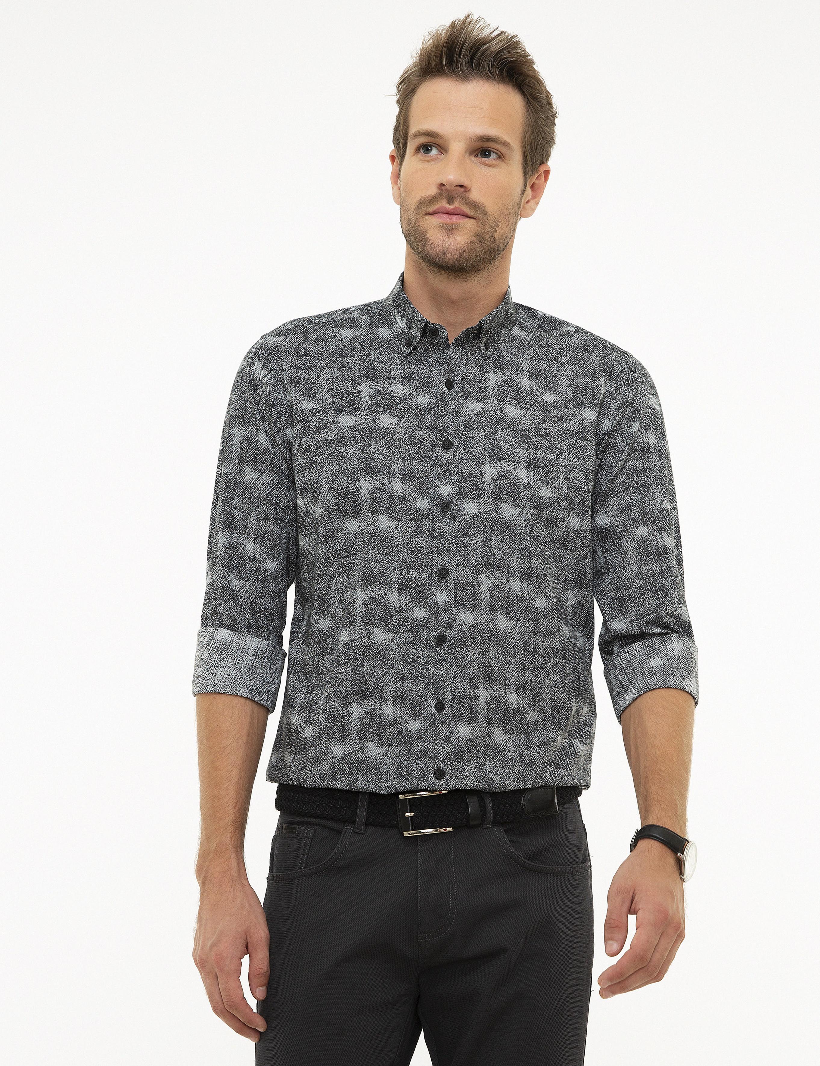 Siyah Slim Fit Uzun Kollu Gömlek