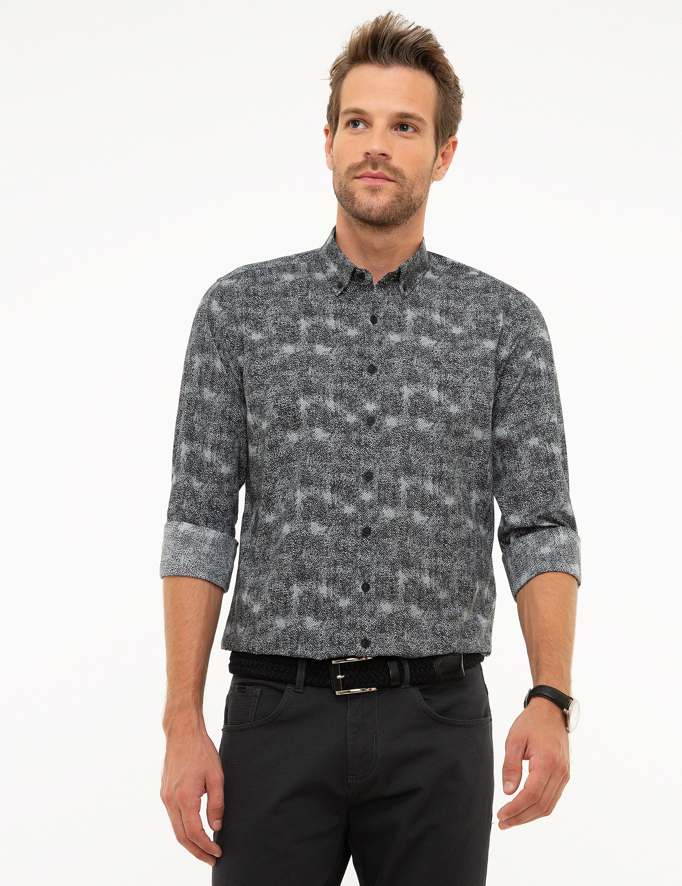 Siyah Slim Fit Uzun Kollu Gömlek