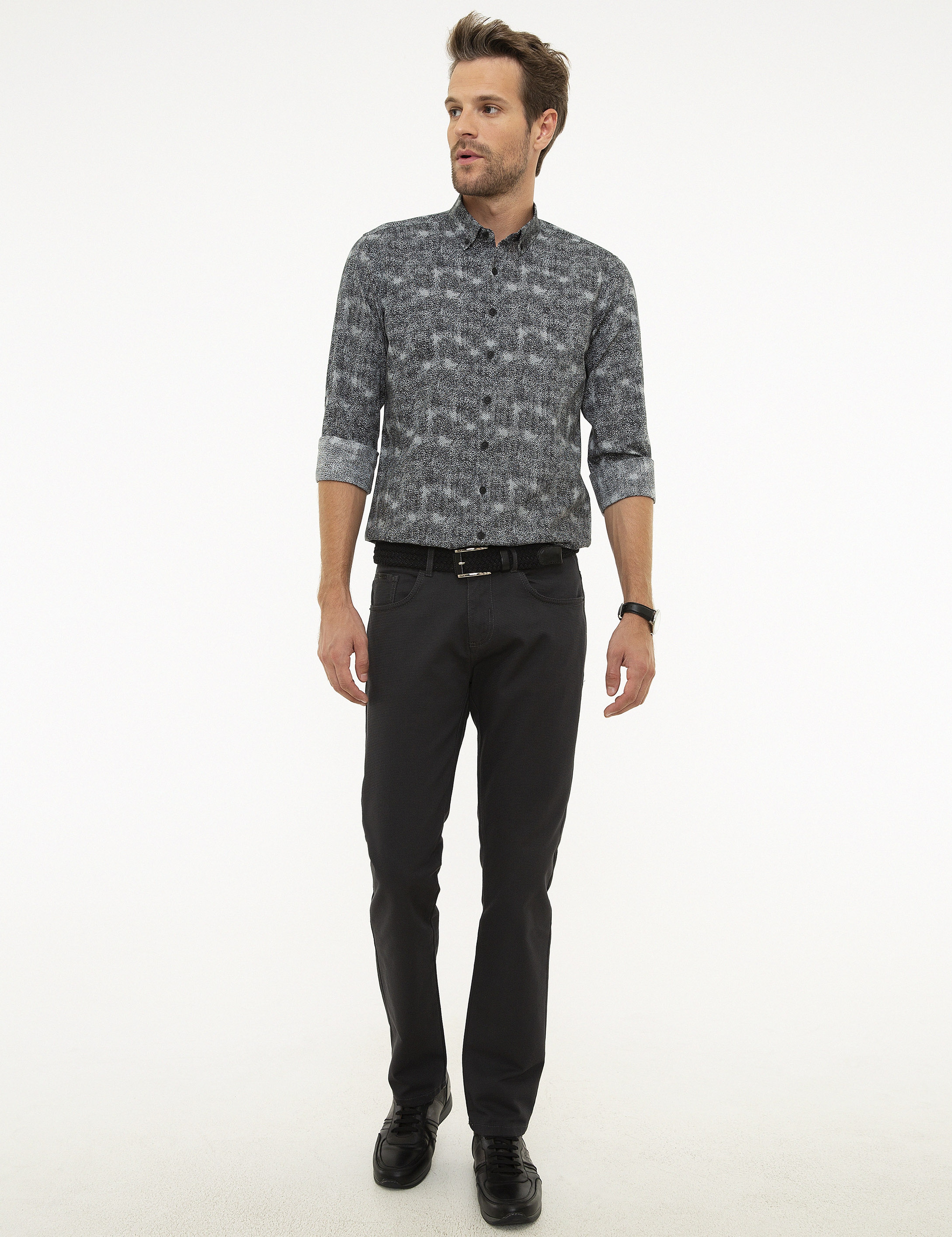 Siyah Slim Fit Uzun Kollu Gömlek - Image 4
