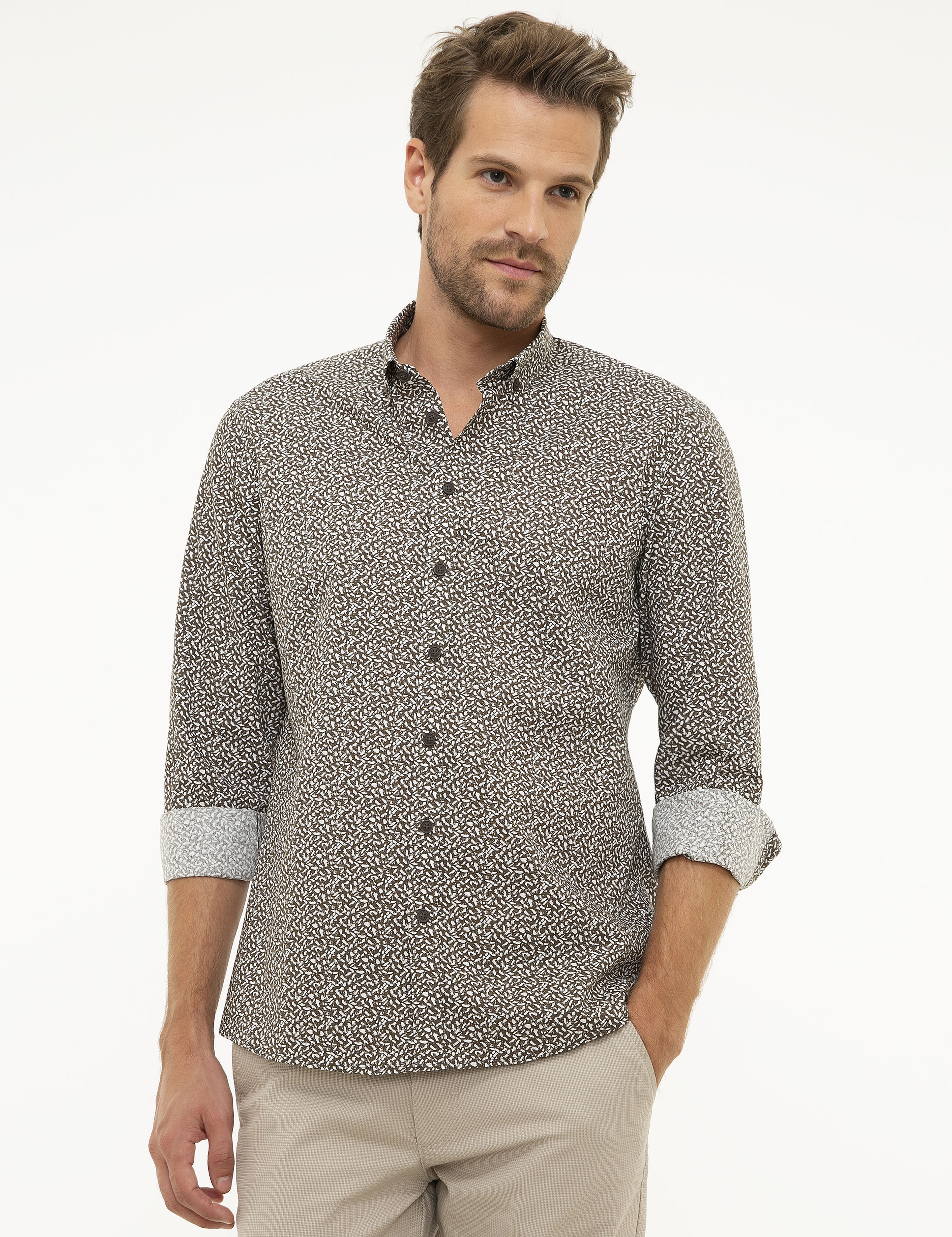 Kahverengi Slim Fit Uzun Kollu Gömlek - Image 2