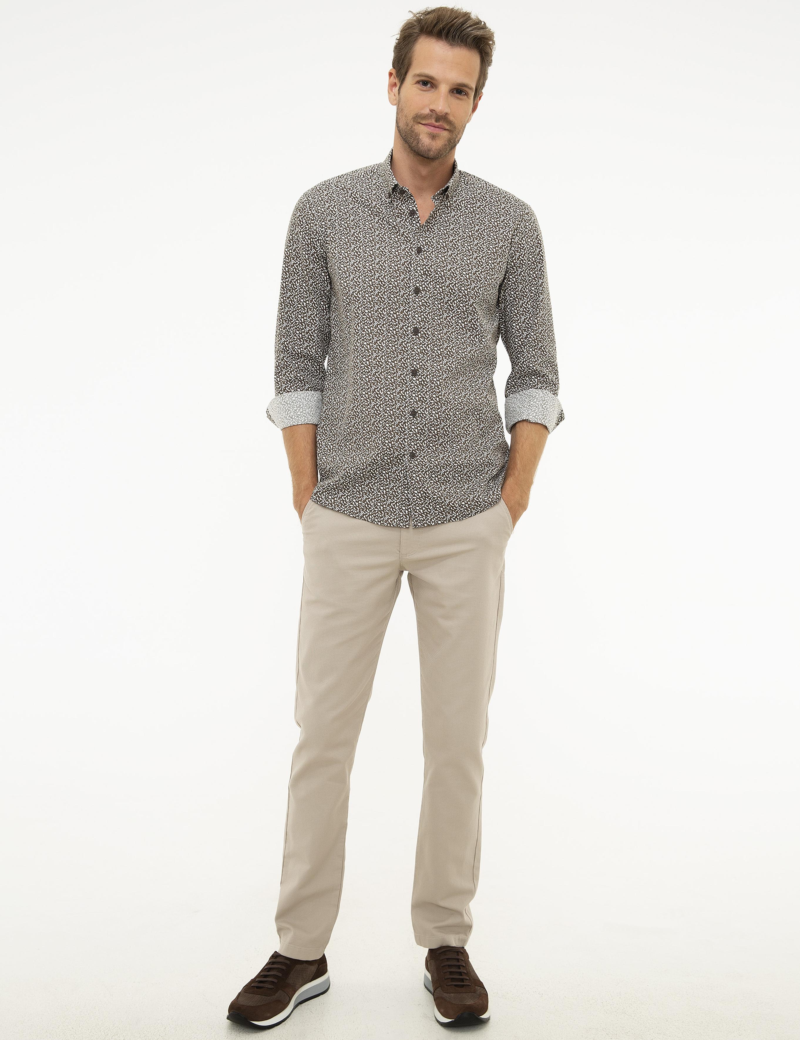 Kahverengi Slim Fit Uzun Kollu Gömlek