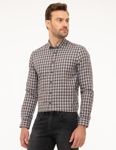 Kahverengi Slim Fit Uzun Kollu Gömlek - 50209245003