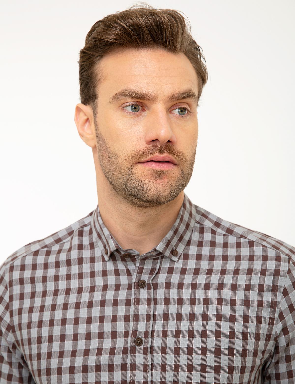 Kahverengi Slim Fit Uzun Kollu Gömlek - 50209245003