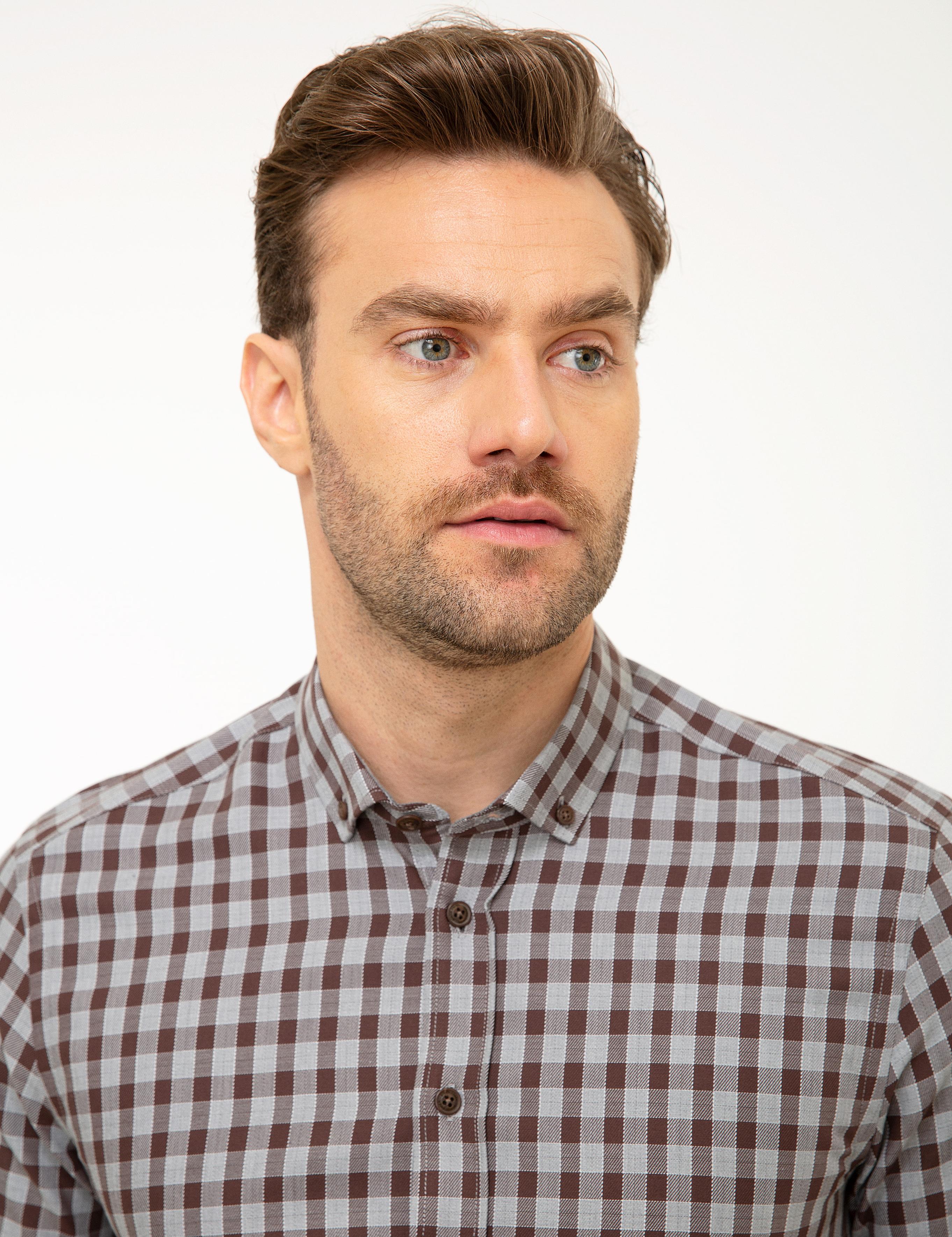 Kahverengi Slim Fit Uzun Kollu Gömlek