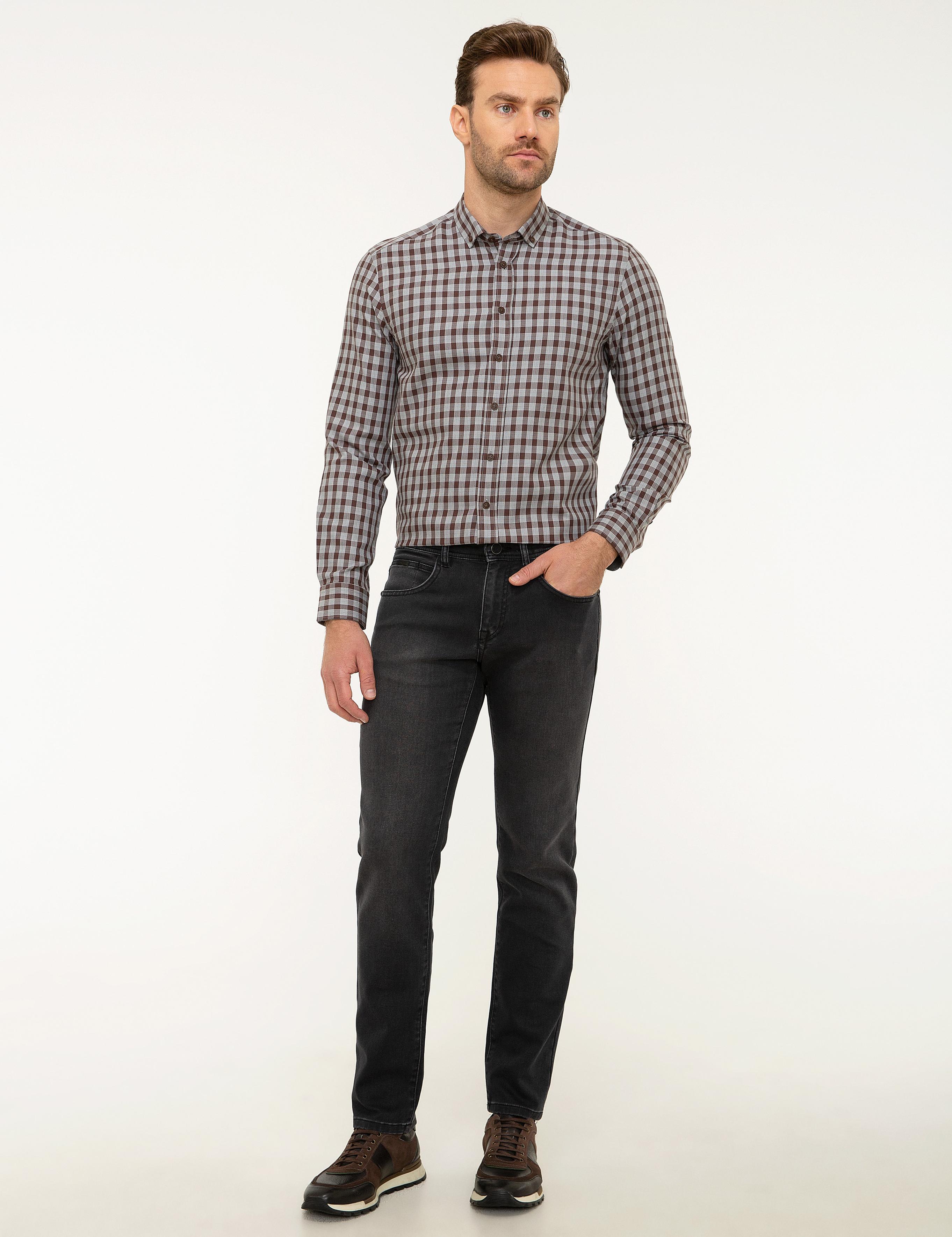 Kahverengi Slim Fit Uzun Kollu Gömlek