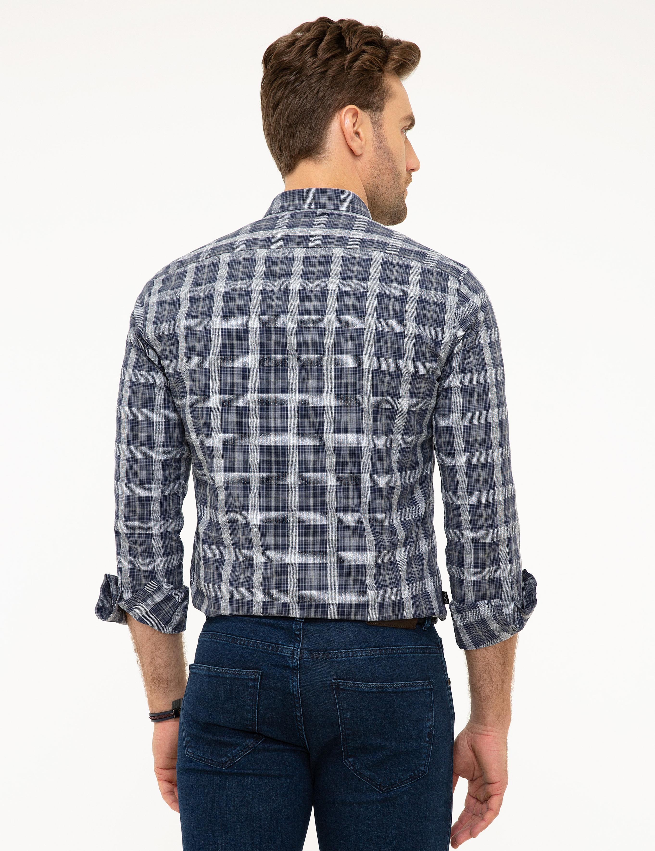 Lacivert Slim Fit Uzun Kollu Gömlek