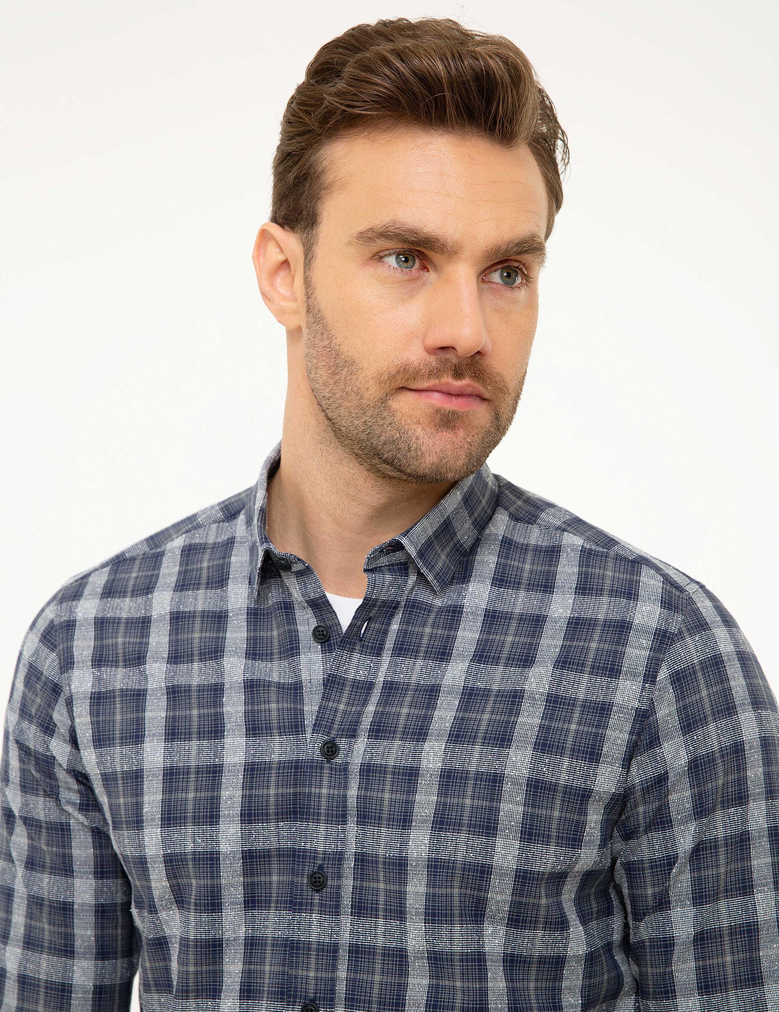 Lacivert Slim Fit Uzun Kollu Gömlek