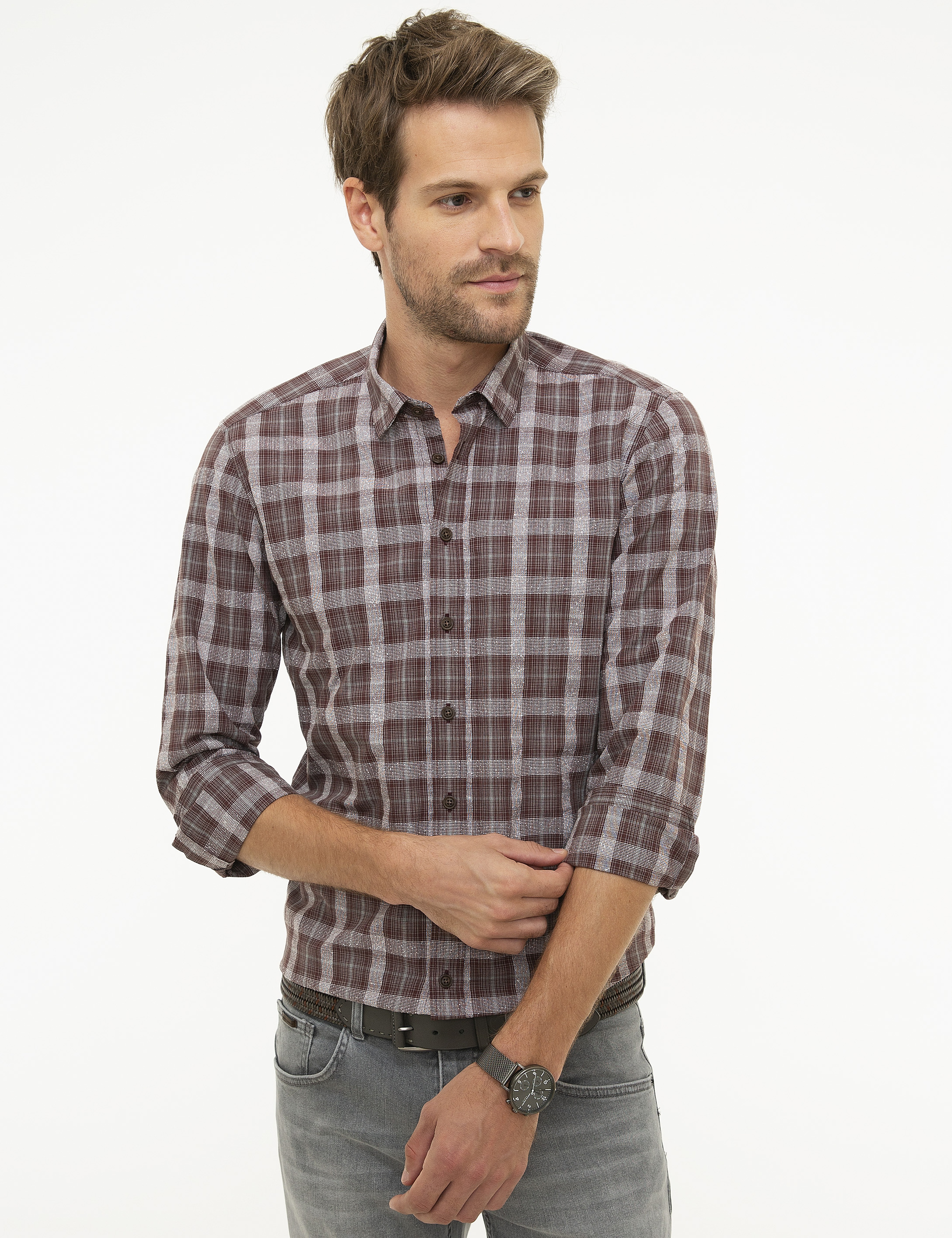 Bordo Slim Fit Gömlek - Image 1