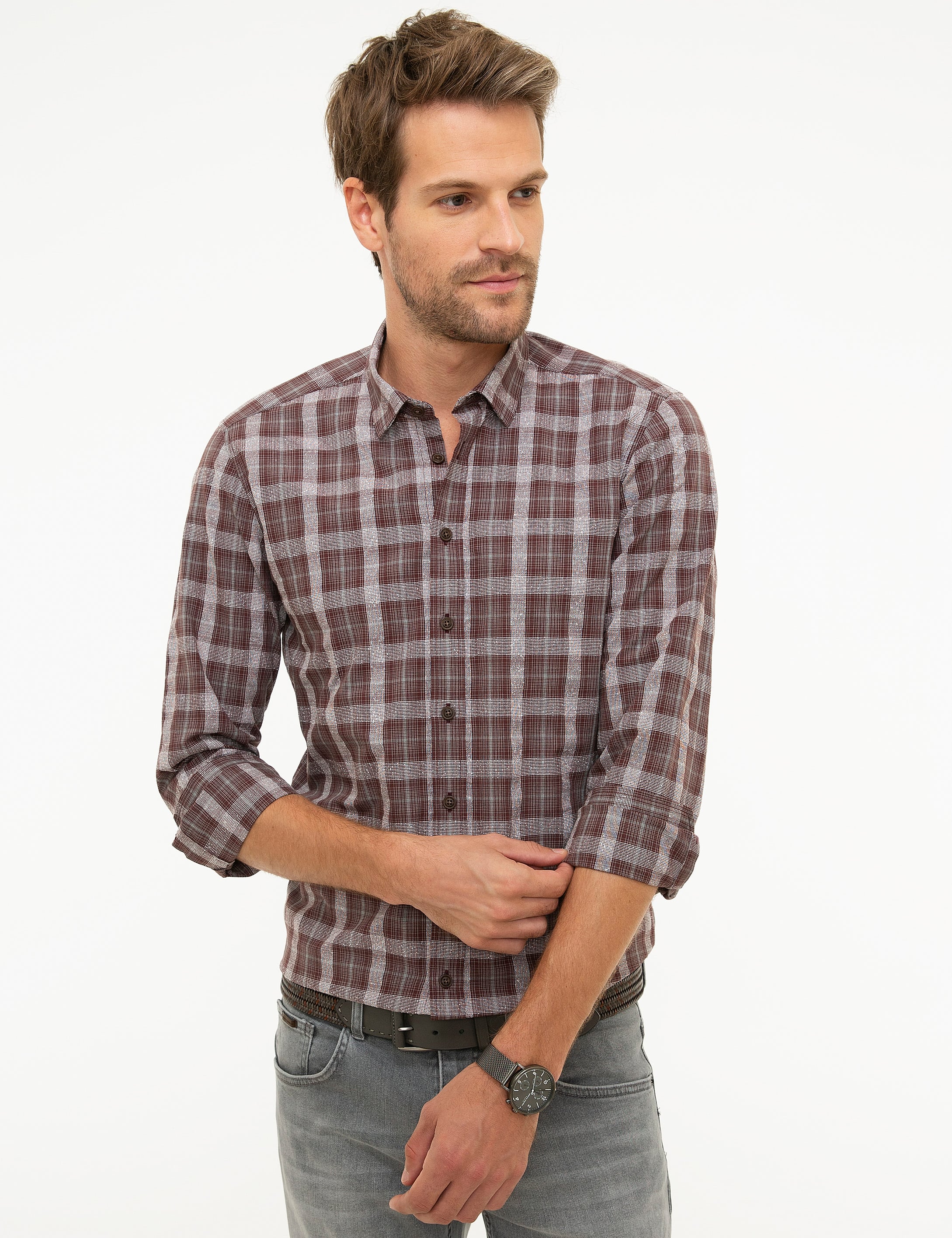 Bordo Slim Fit Gömlek