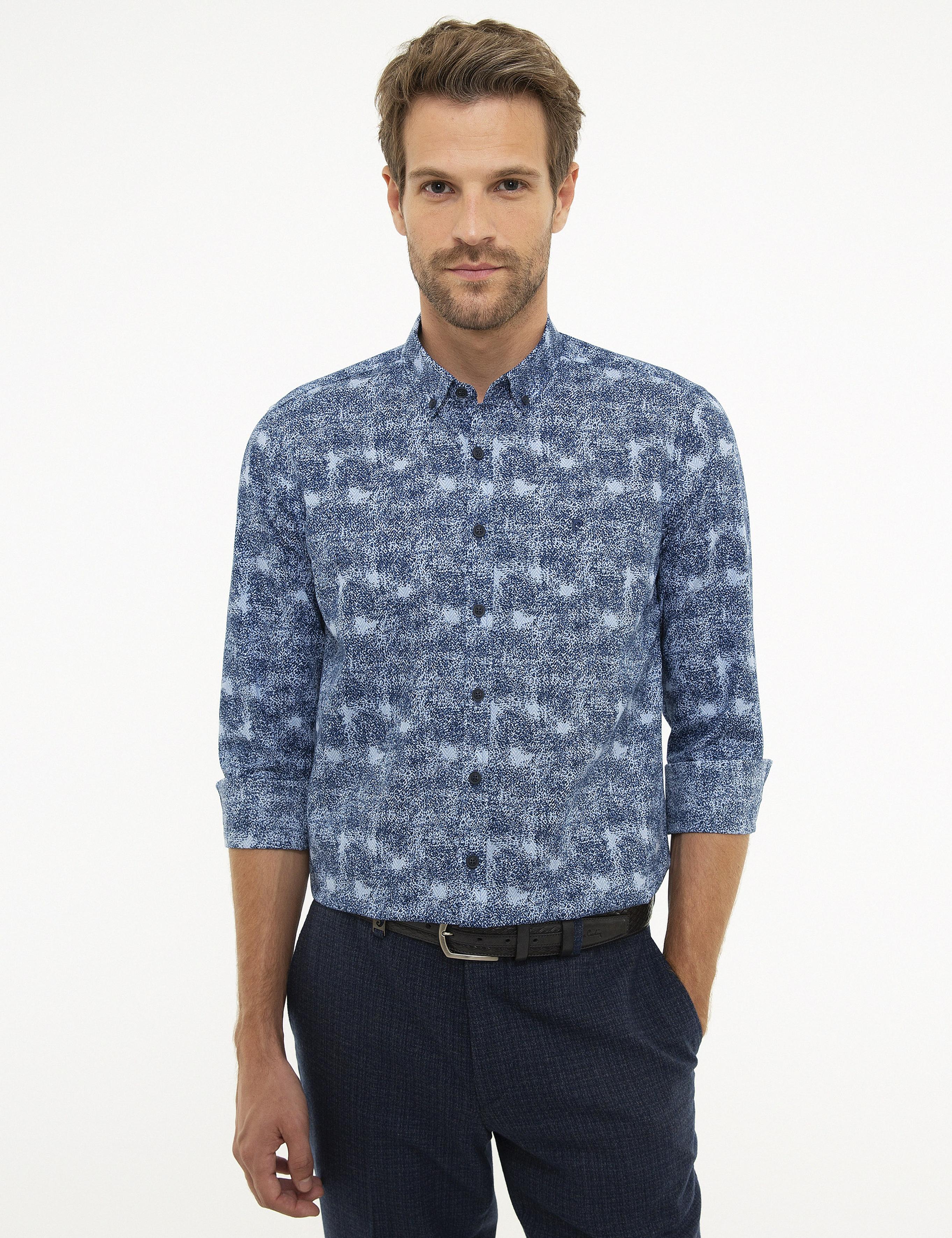 Lacivert Slim Fit Uzun Kollu Gömlek