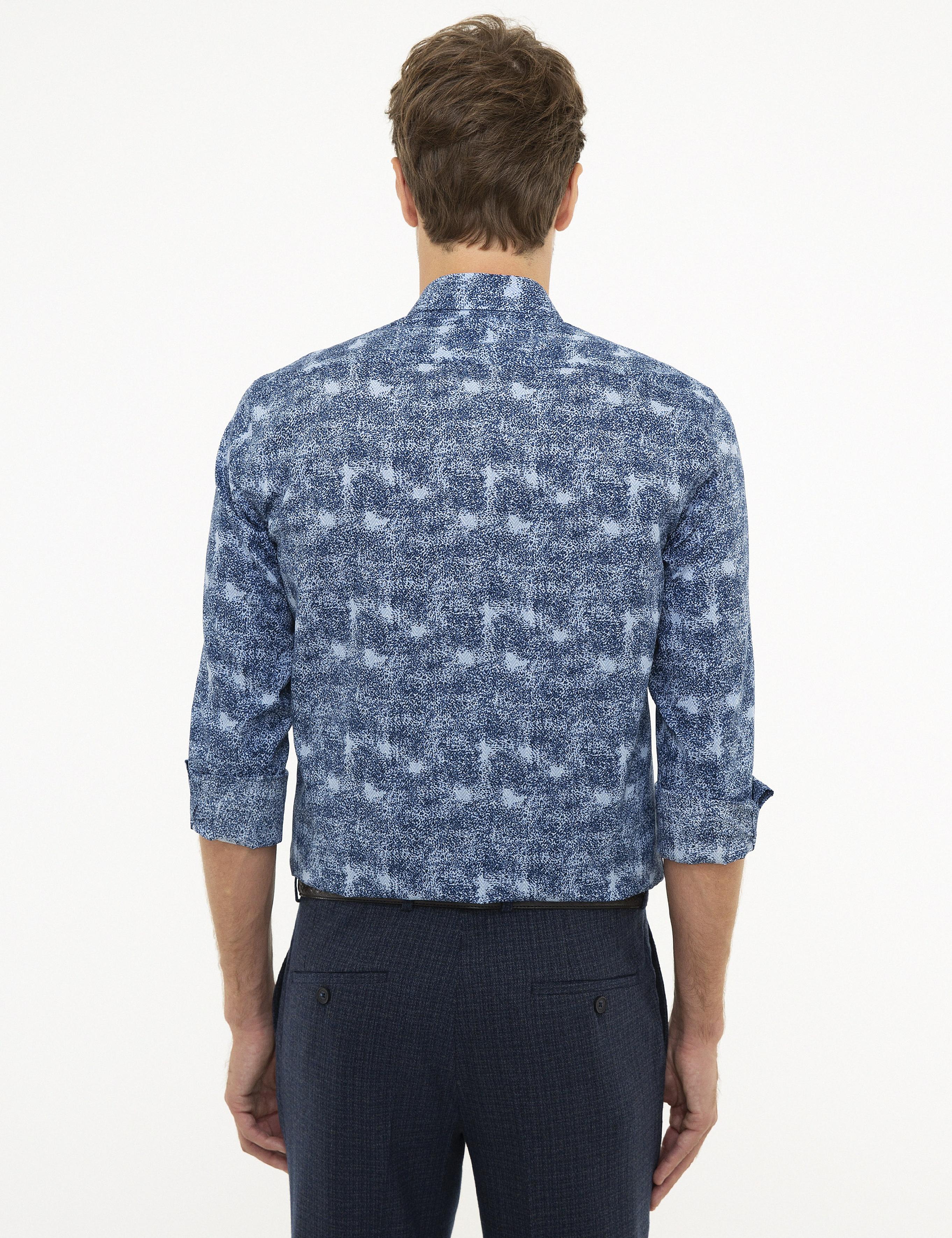 Lacivert Slim Fit Uzun Kollu Gömlek