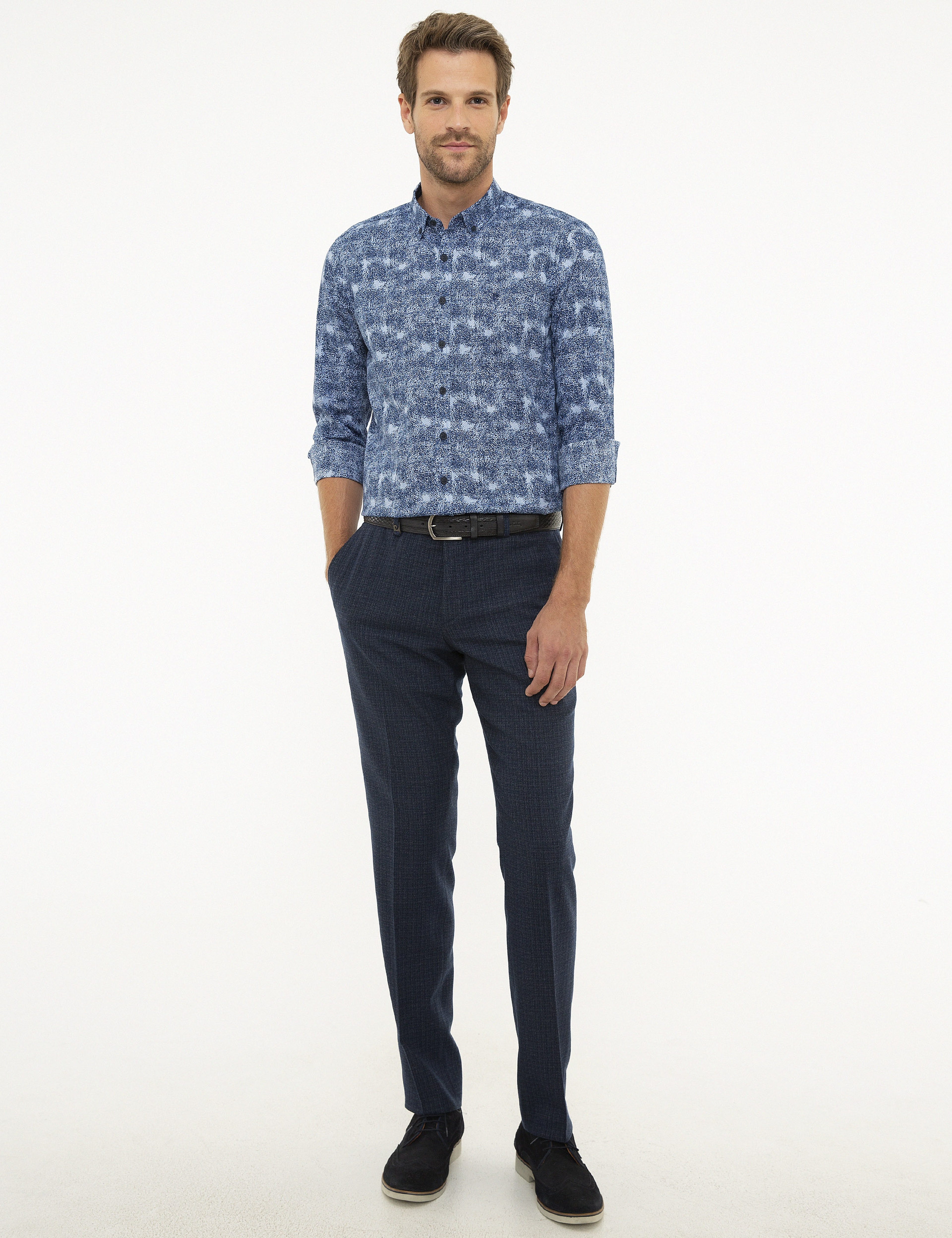 Lacivert Slim Fit Uzun Kollu Gömlek - Image 4