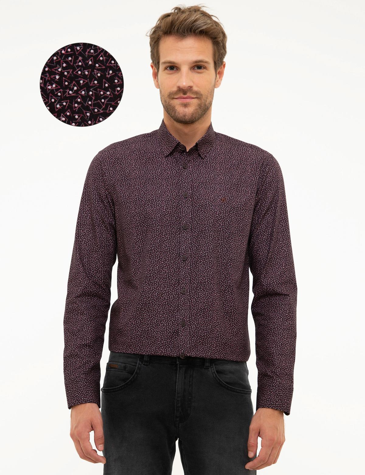 Bordo Slim Fit Uzun Kollu Gömlek