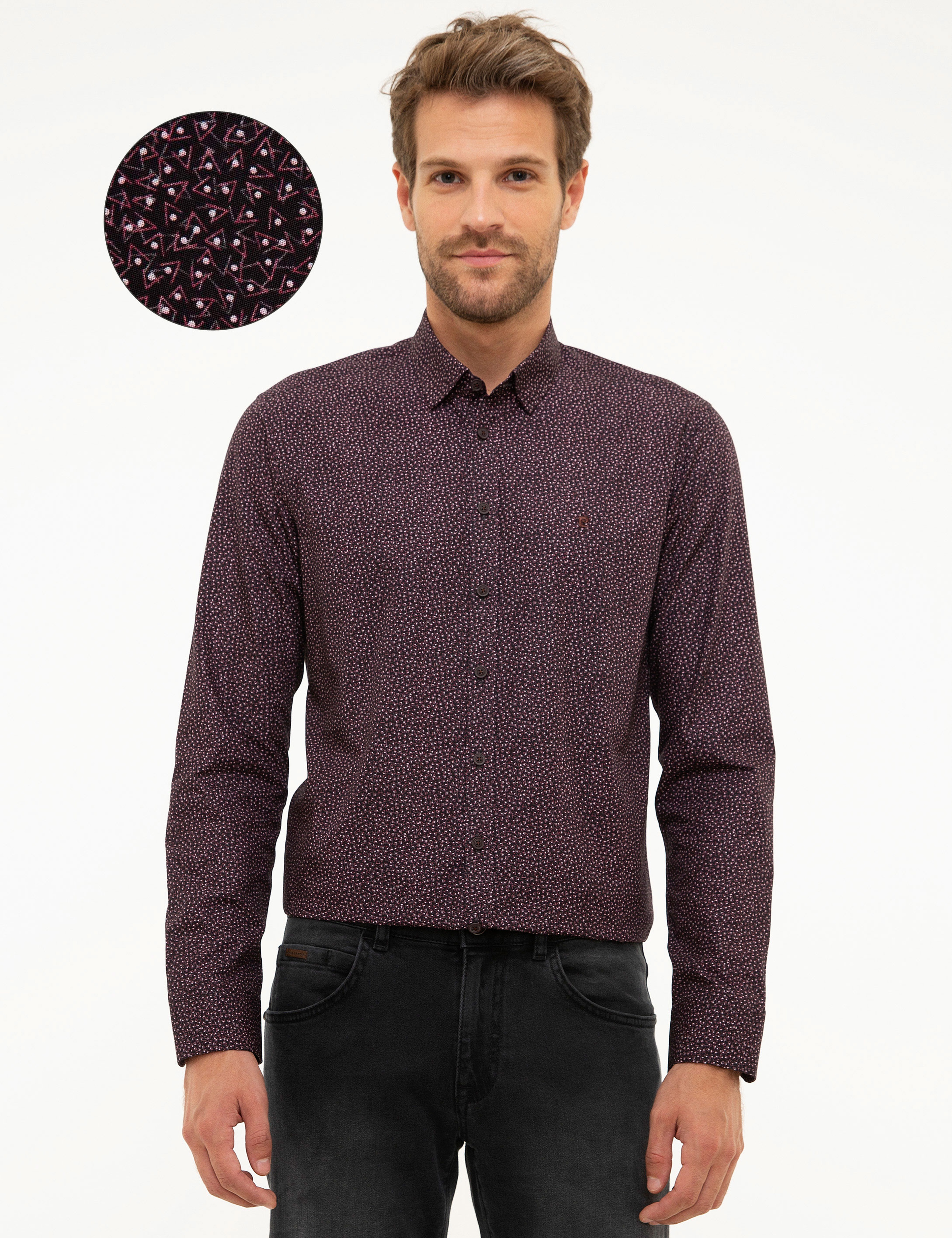 Bordo Slim Fit Uzun Kollu Gömlek - Image 1