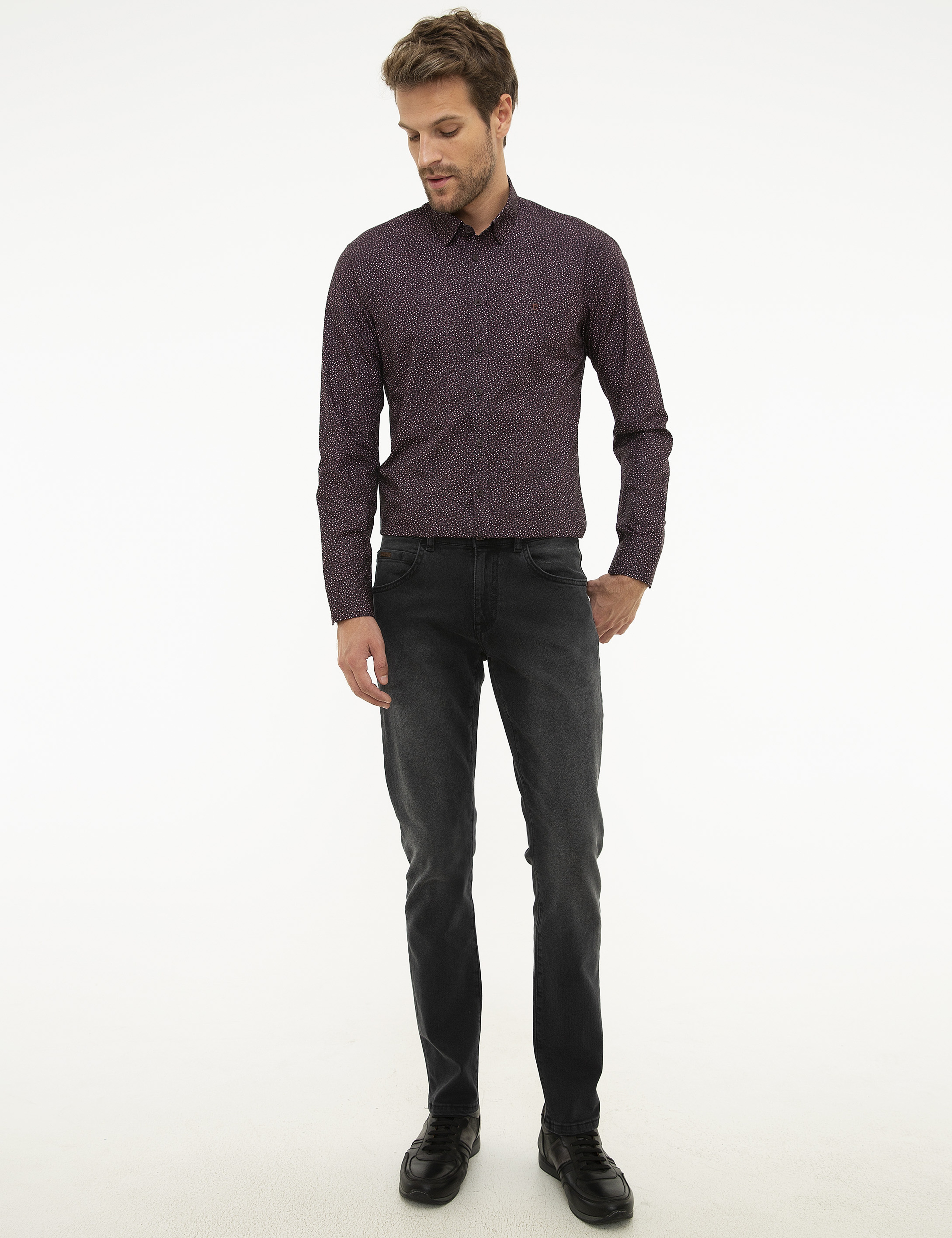 Bordo Slim Fit Uzun Kollu Gömlek - Image 4