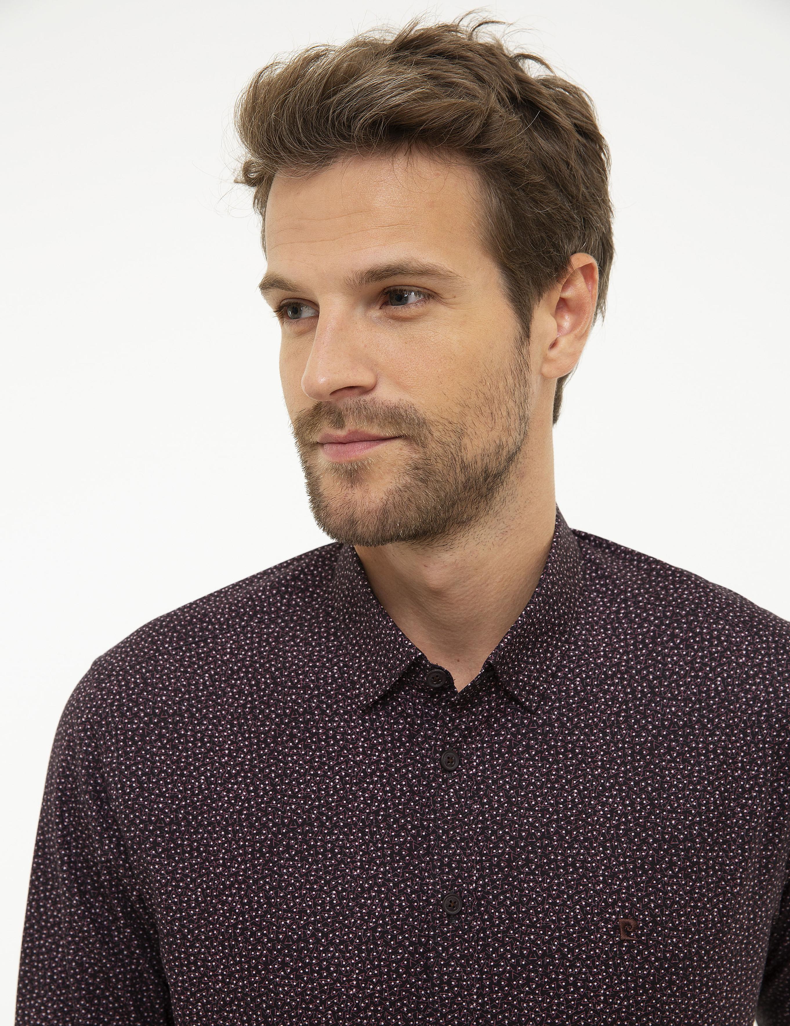 Bordo Slim Fit Uzun Kollu Gömlek