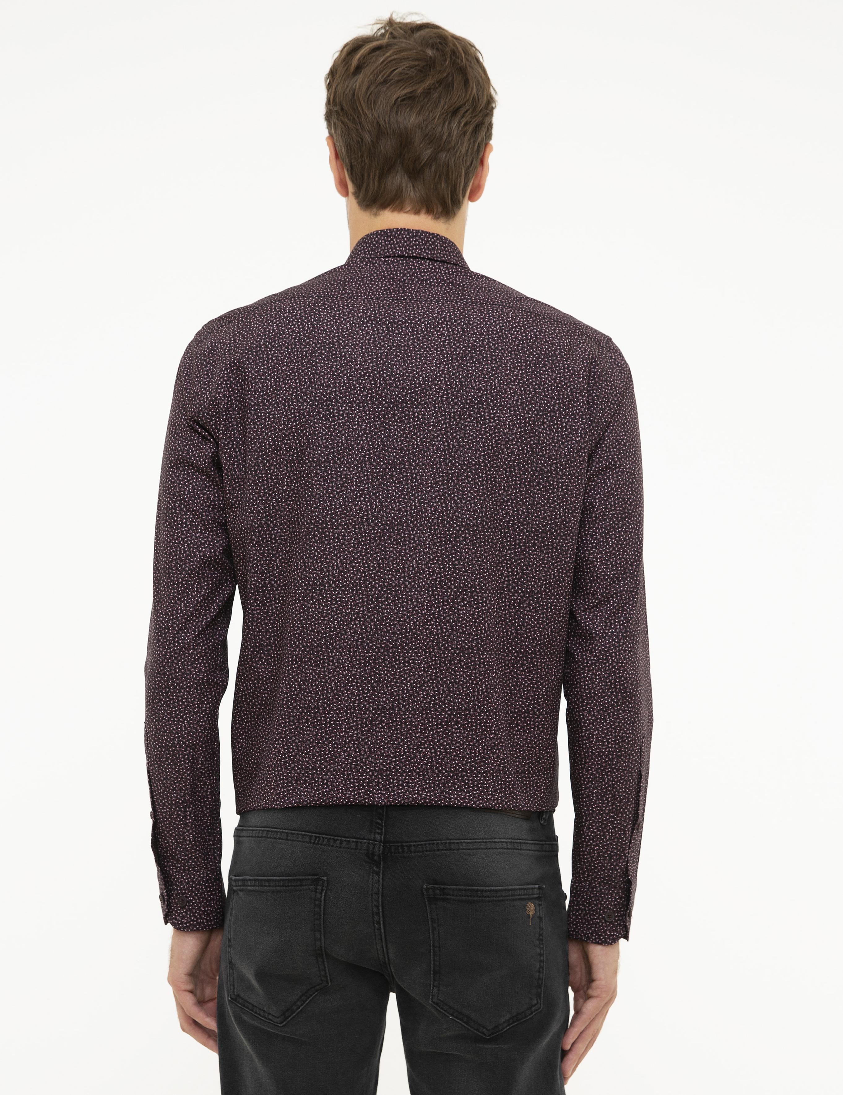 Bordo Slim Fit Uzun Kollu Gömlek