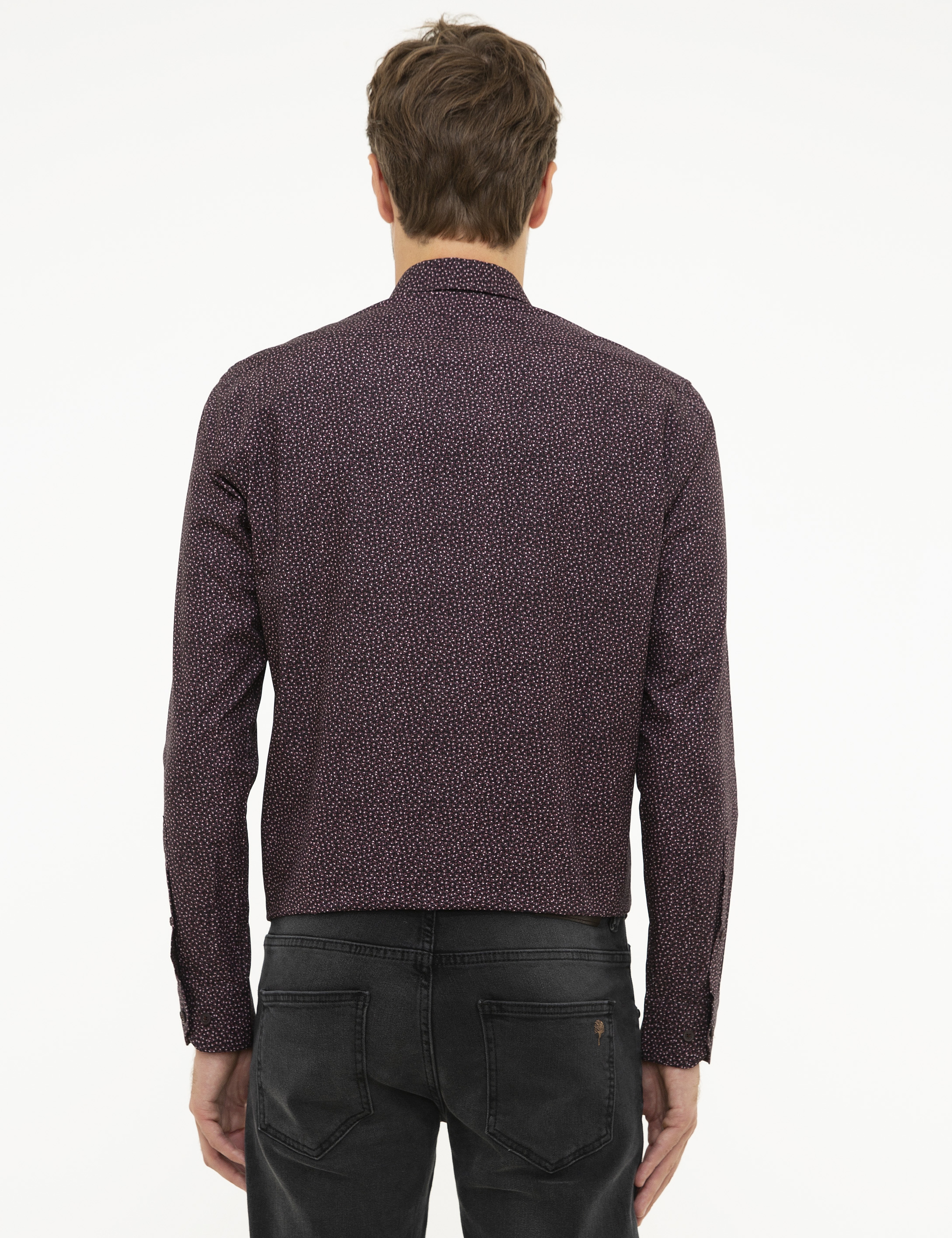 Bordo Slim Fit Uzun Kollu Gömlek