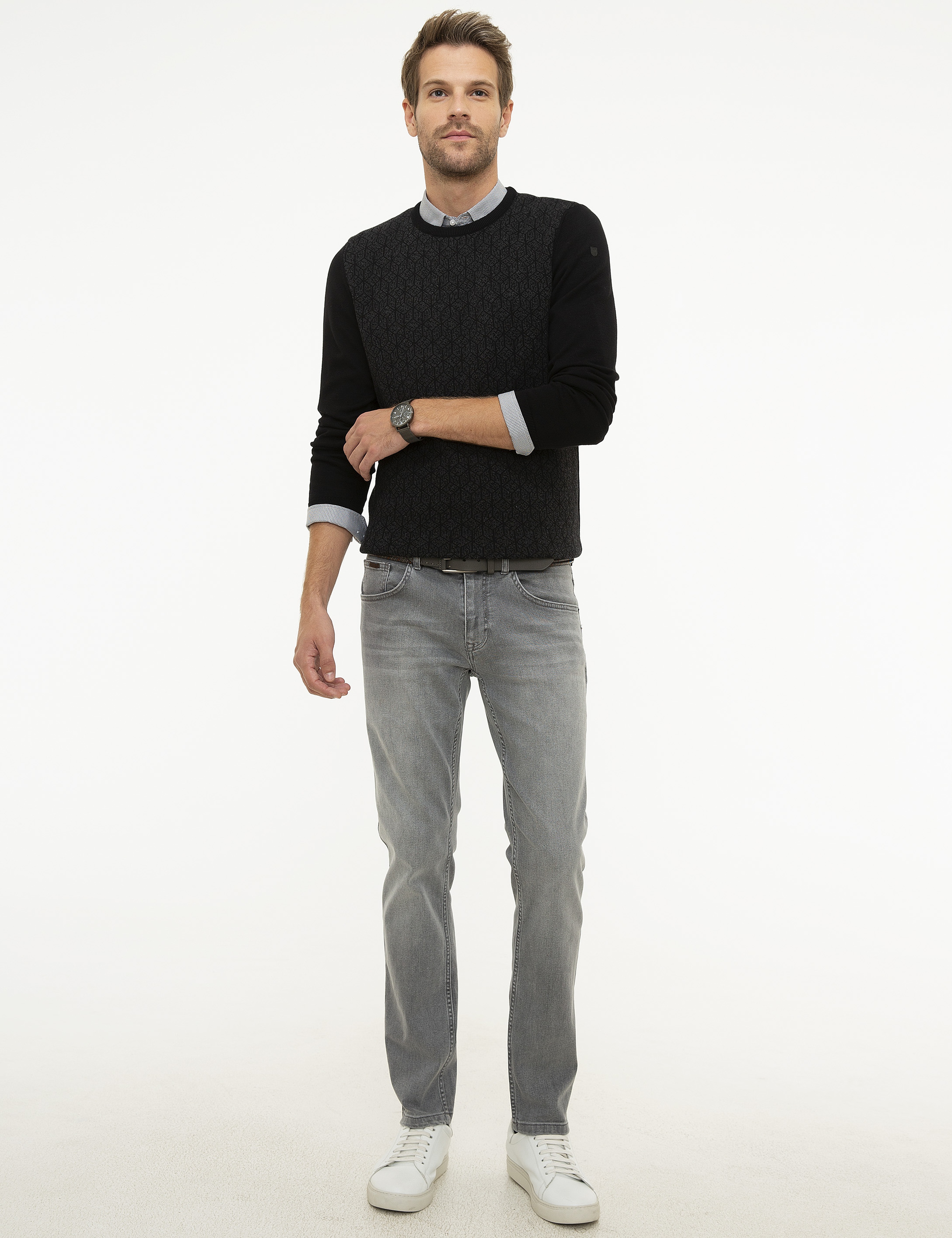 Siyah Slim Fit Bisiklet Yaka Triko Kazak - Image 5