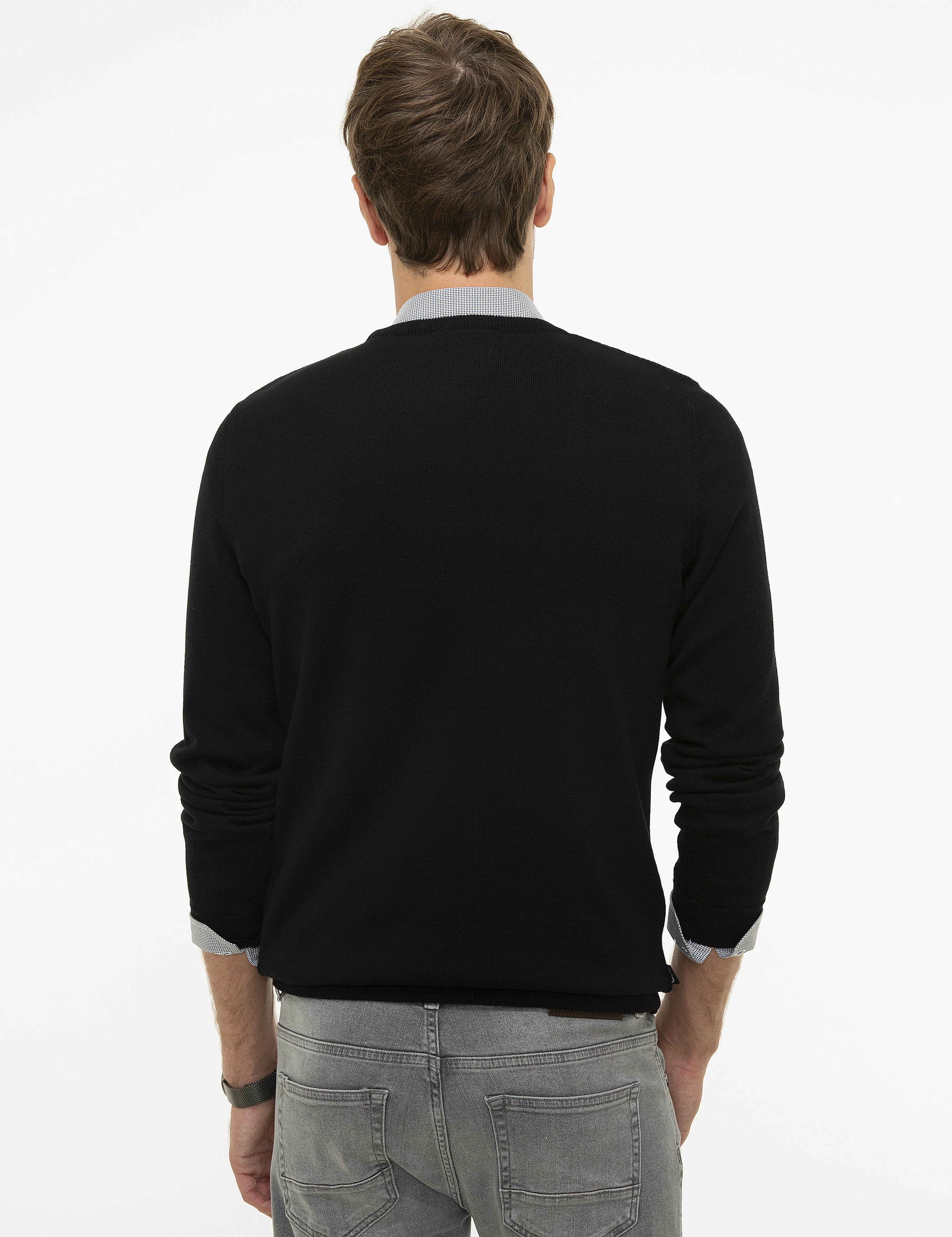 Siyah Slim Fit Bisiklet Yaka Triko Kazak - Image 4