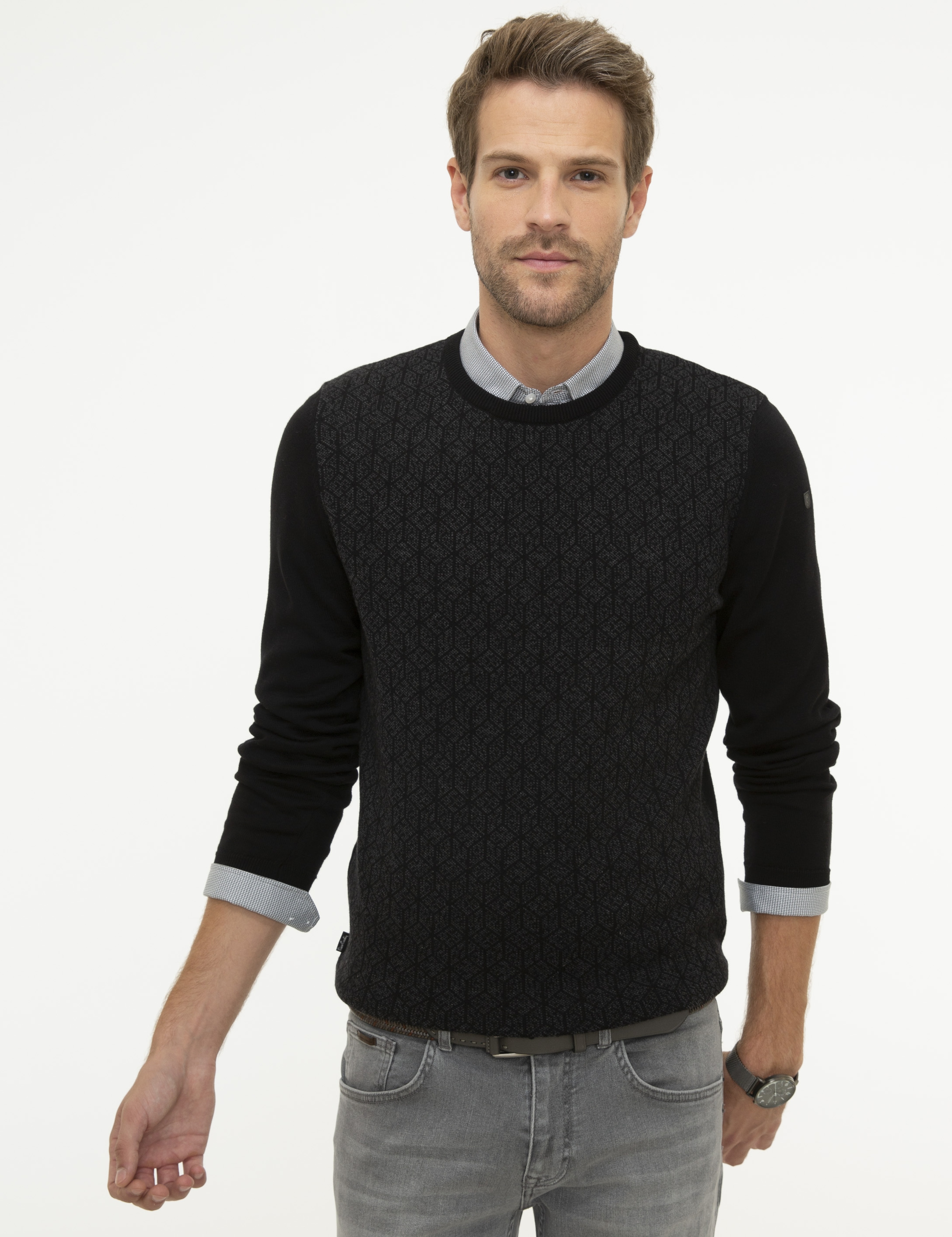 Siyah Slim Fit Bisiklet Yaka Triko Kazak - Image 1