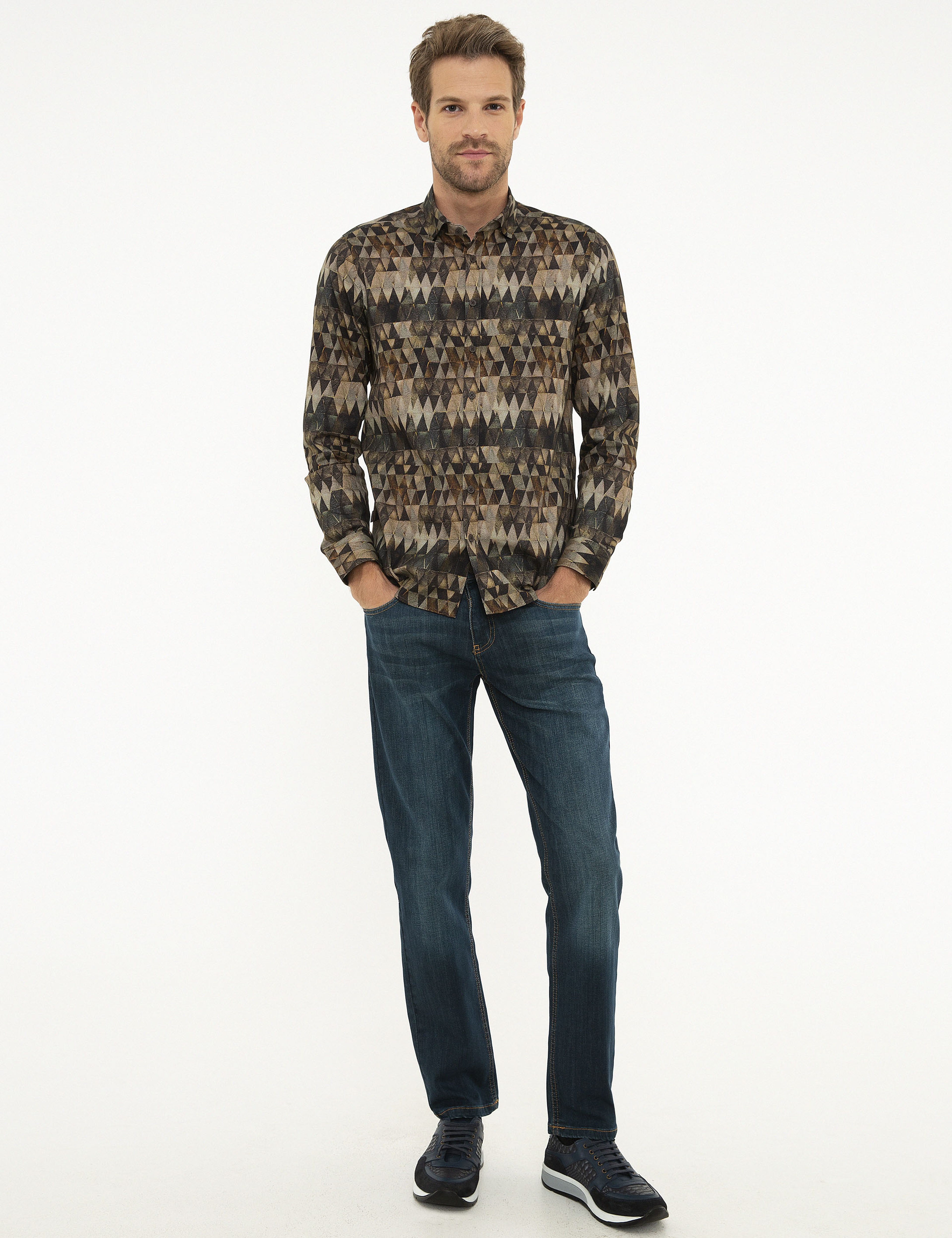 Gri Slim Fit Uzun Kollu Gömlek