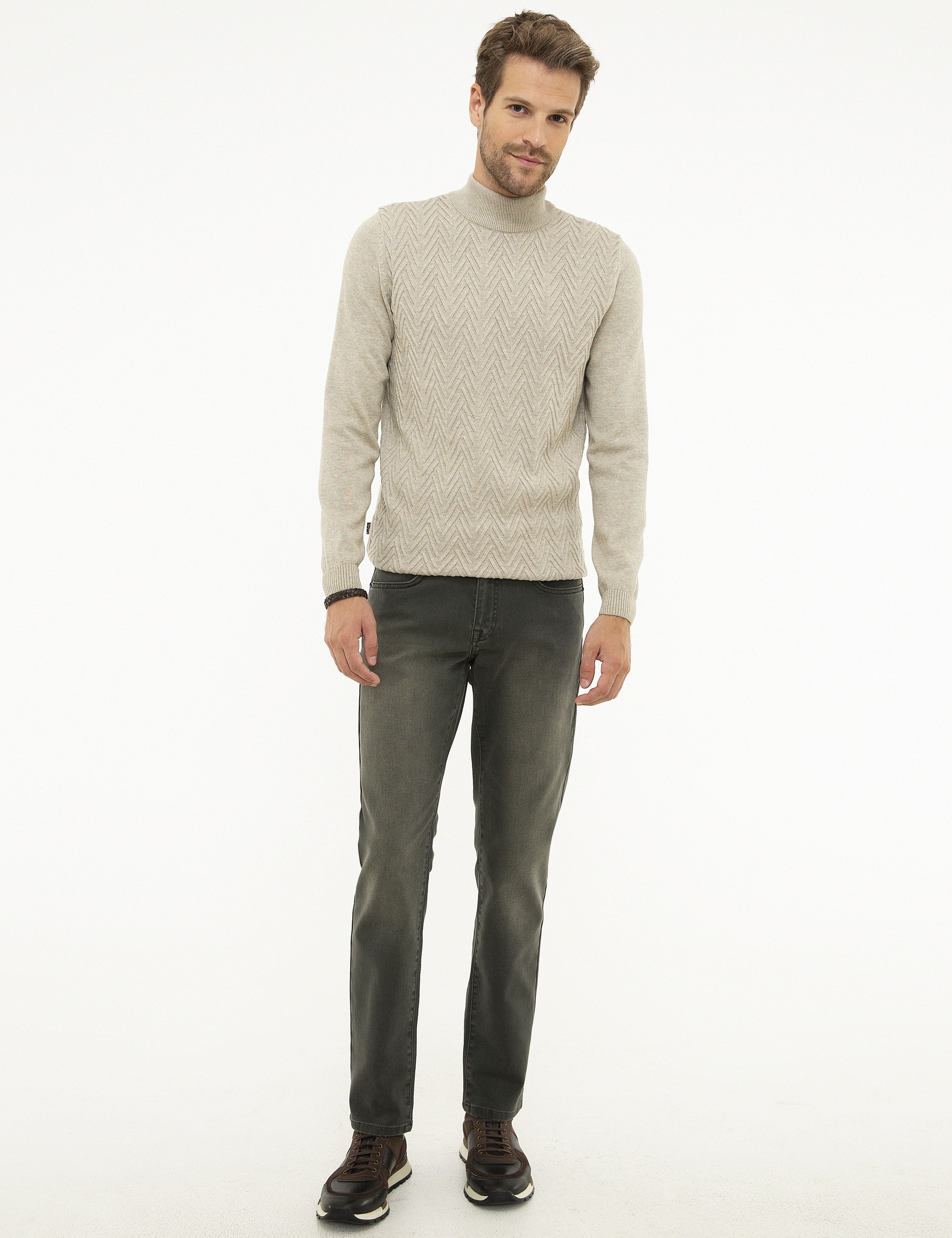 Kum Melanj Slim Fit Triko Kazak - Image 5