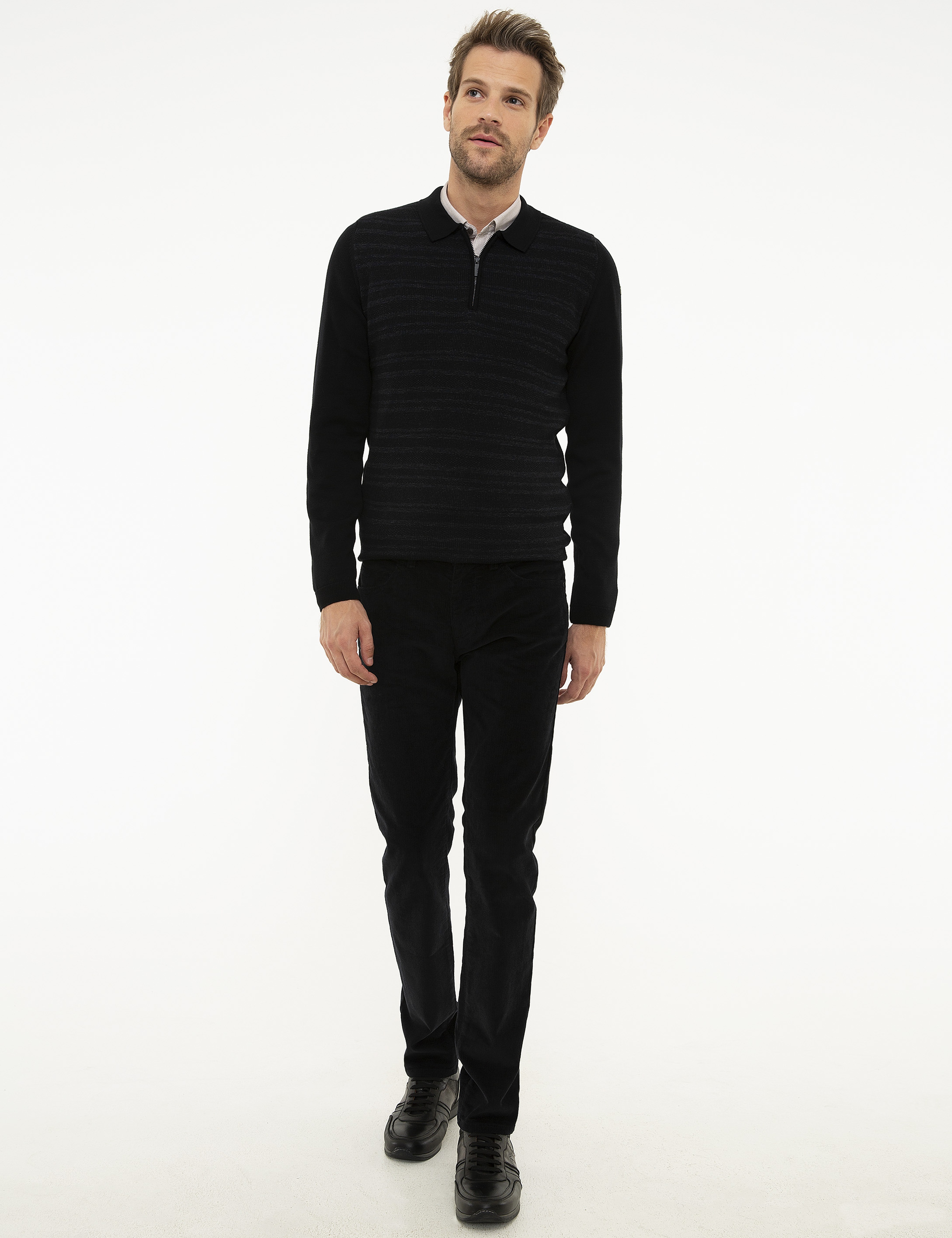 Siyah Slim Fit Kanvas Pantolon - Image 1