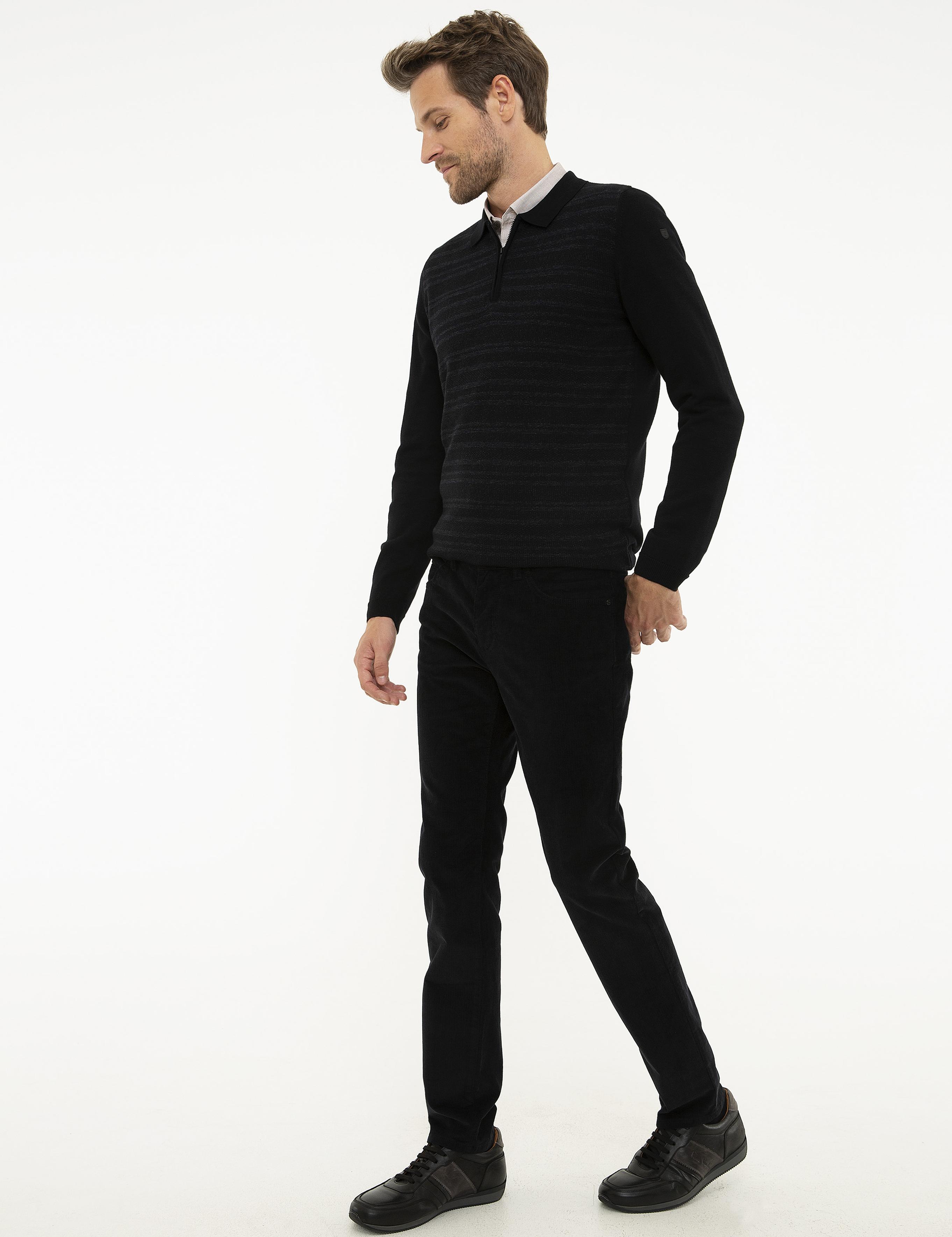 Siyah Slim Fit Kanvas Pantolon