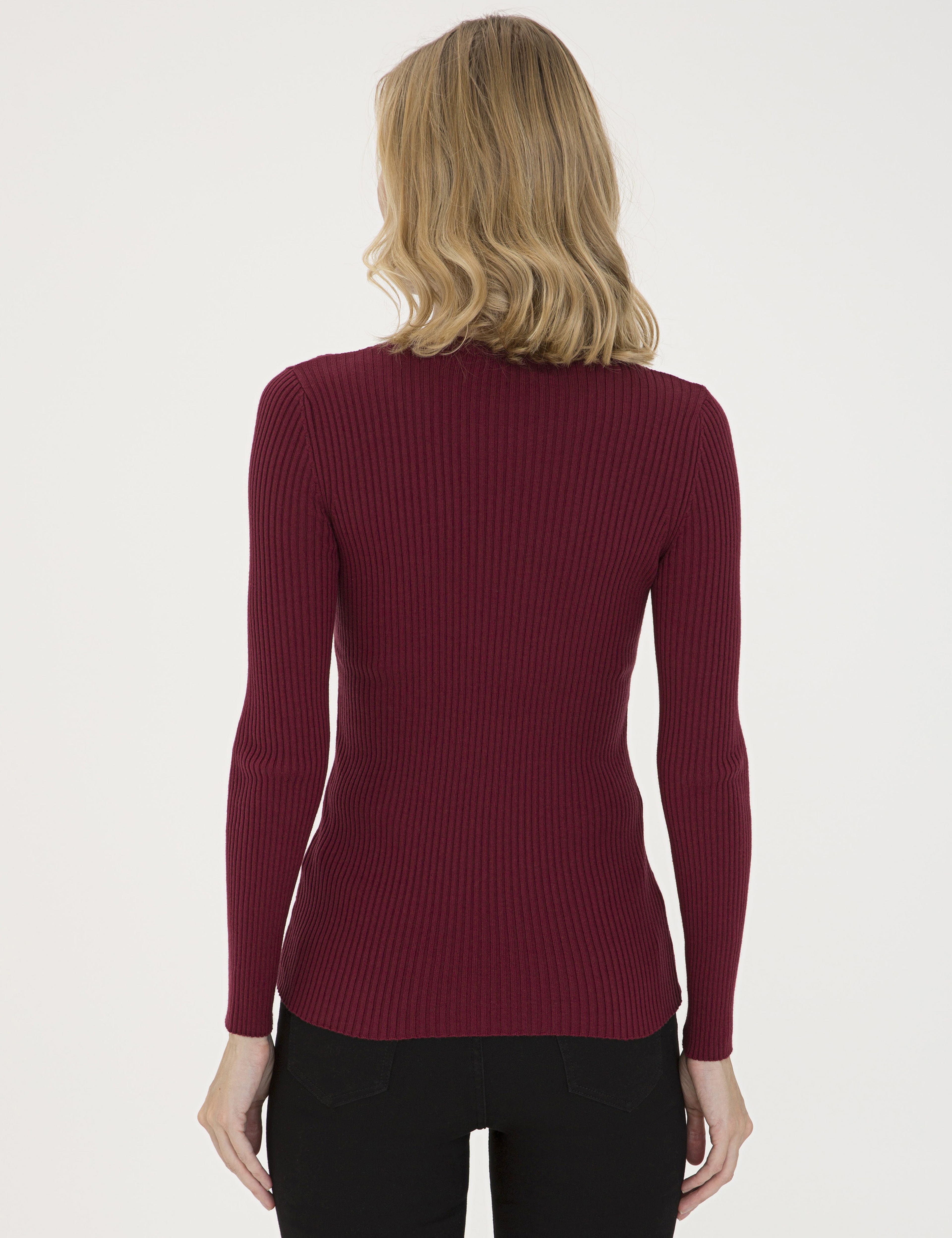 Bordo Slim Fit Bisiklet Yaka Triko Kazak - Image 4