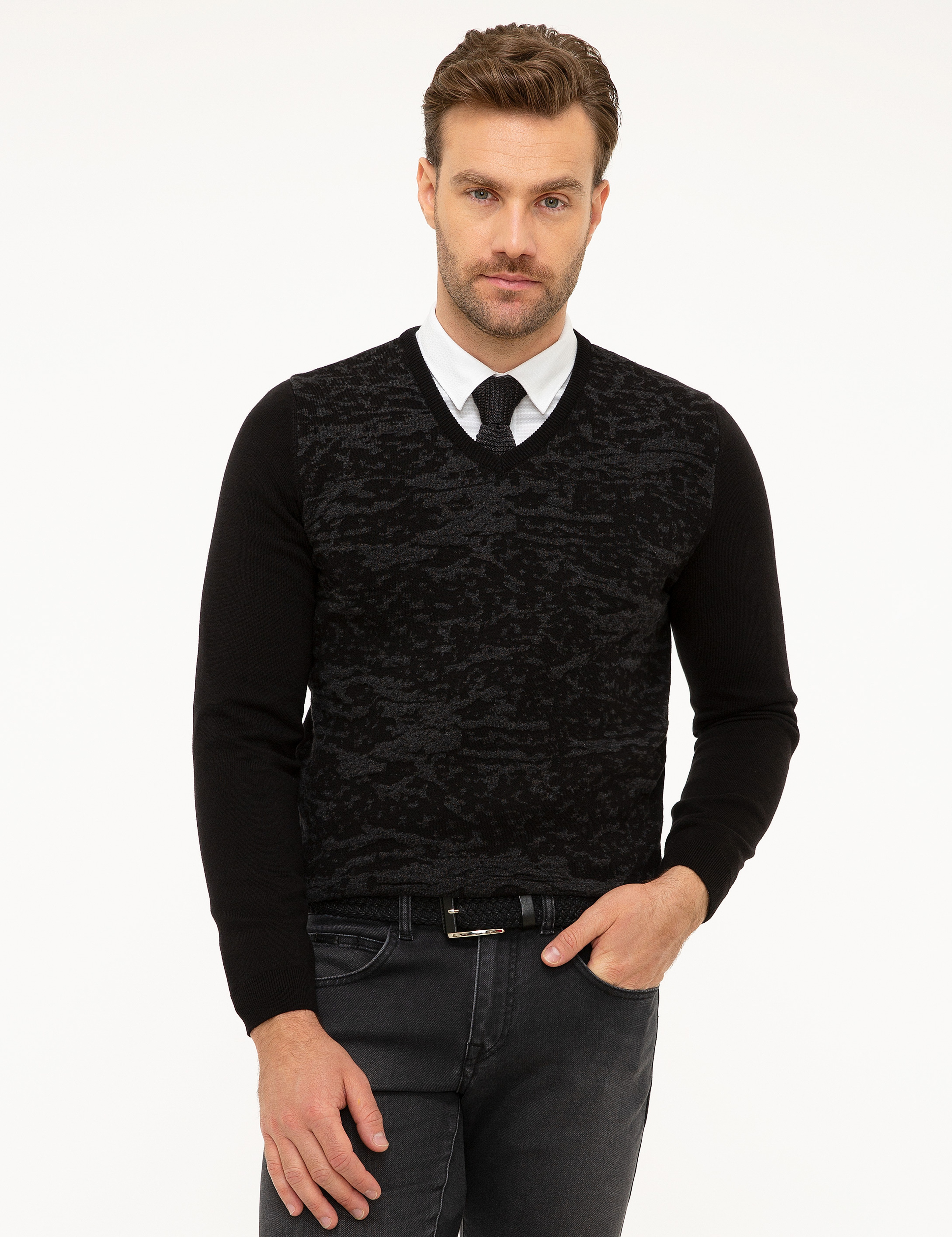 Siyah Slim Fit Kazak - Image 1