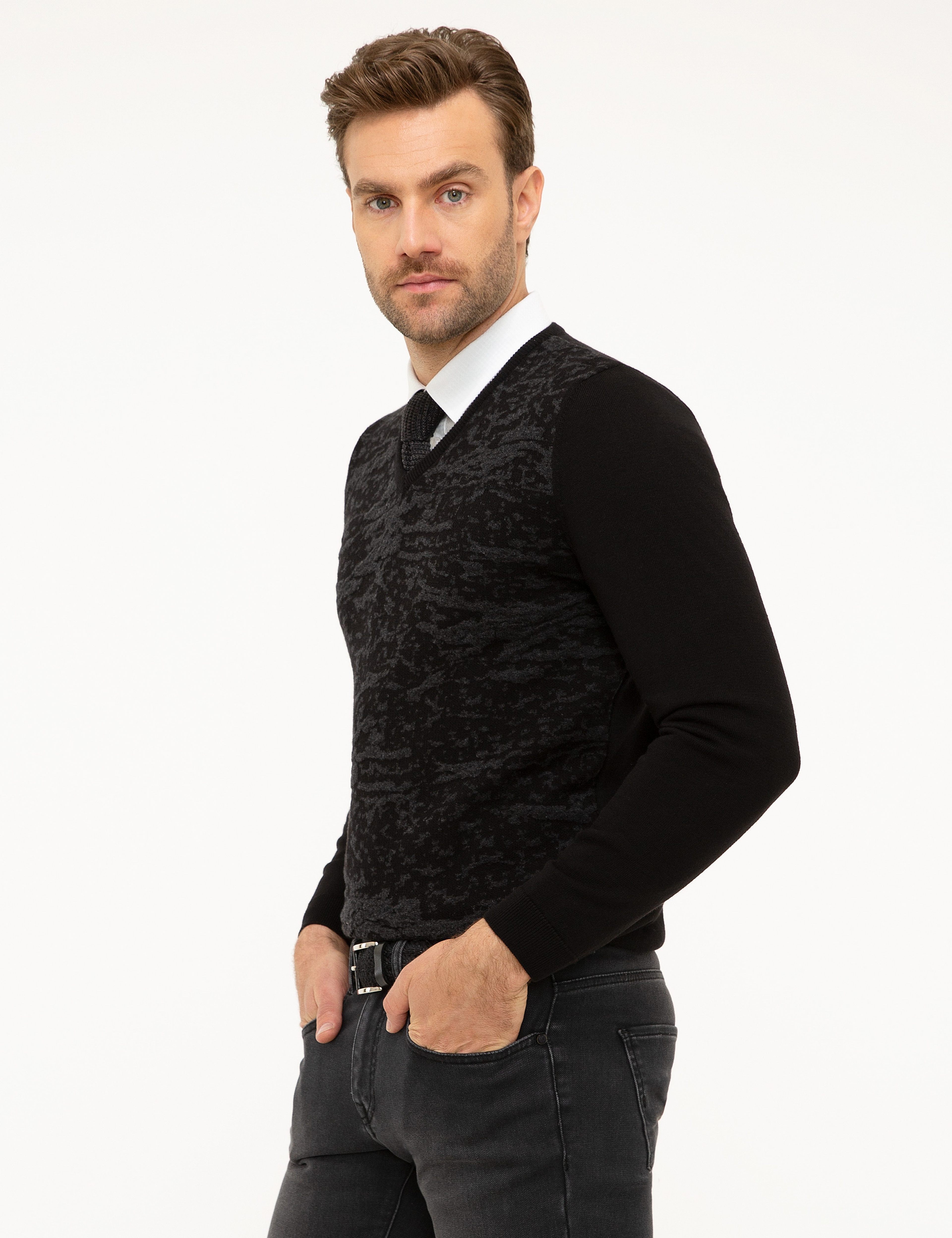 Siyah Slim Fit Kazak - Image 3