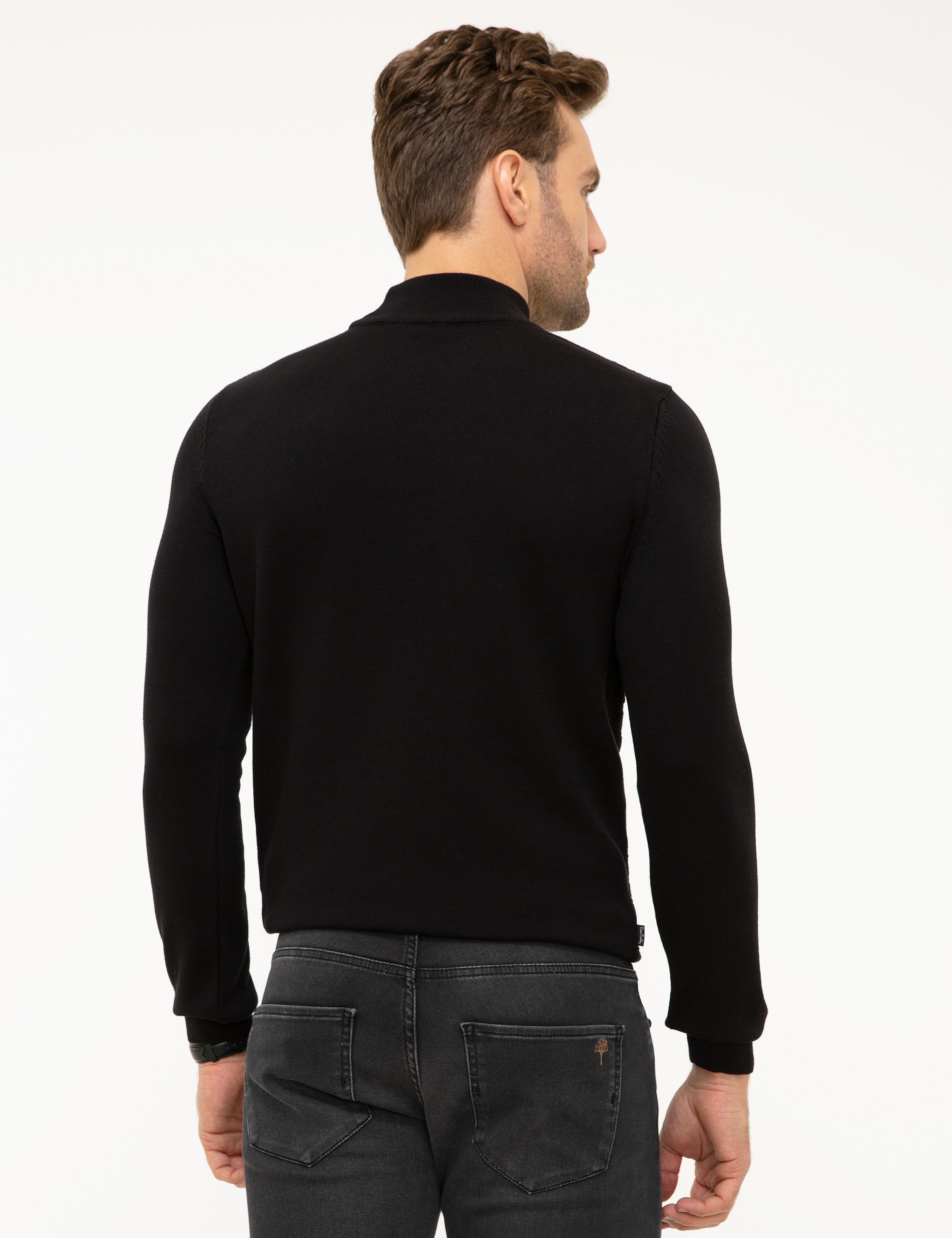 Siyah Slim Fit Yarım Balıkçı Yaka Triko Kazak - Image 4