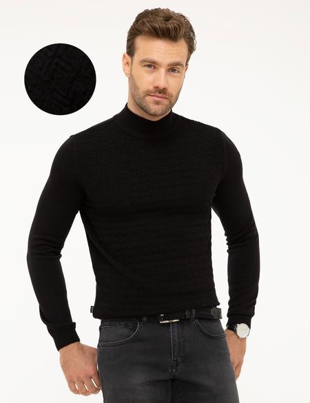 Siyah Slim Fit Yarım Balıkçı Yaka Triko Kazak - 50210684014