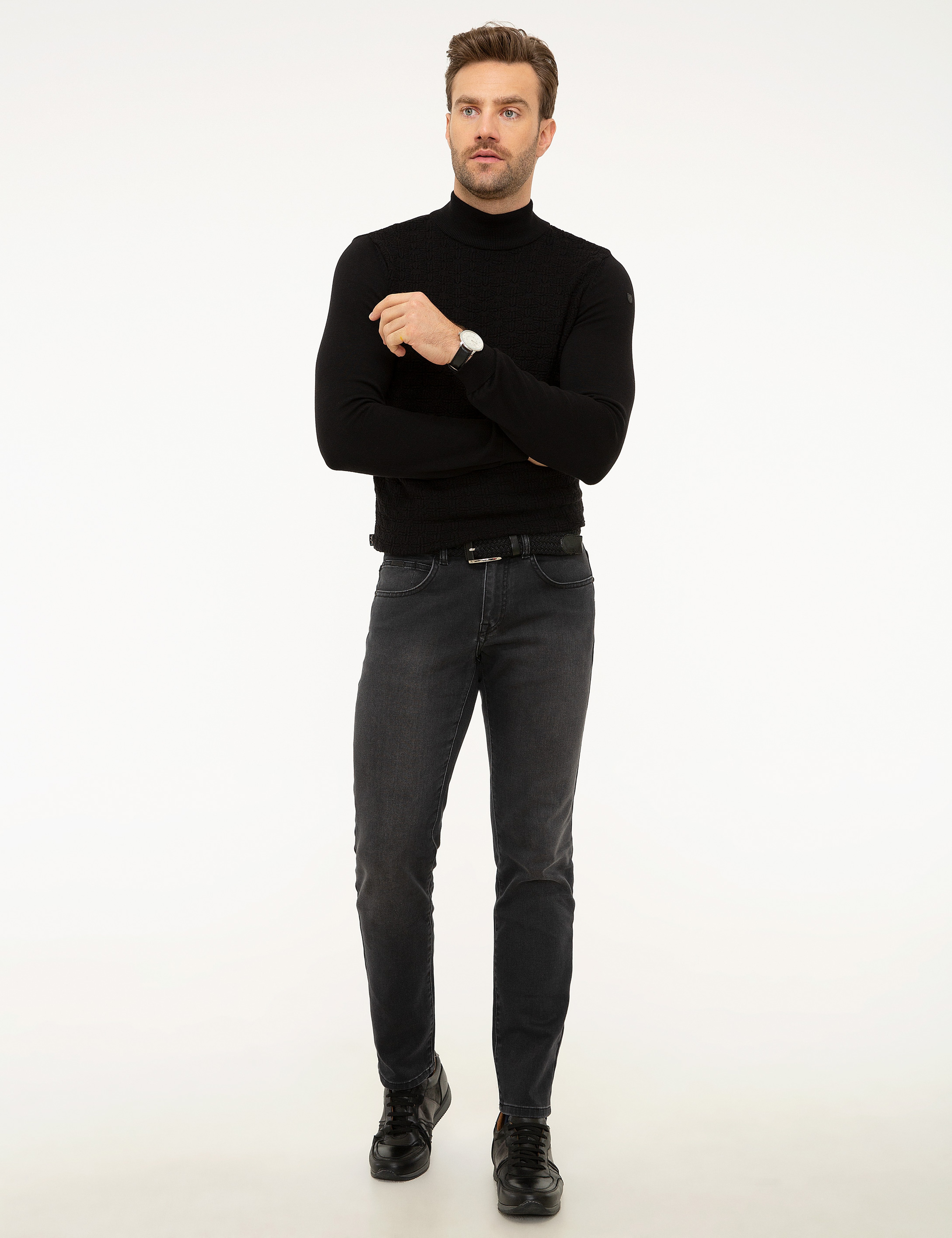 Siyah Slim Fit Yarım Balıkçı Yaka Triko Kazak - Image 5