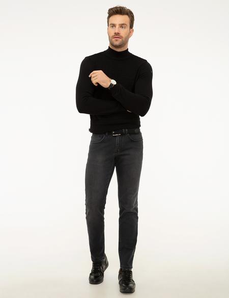 Siyah Slim Fit Yarım Balıkçı Yaka Triko Kazak - 50210684014