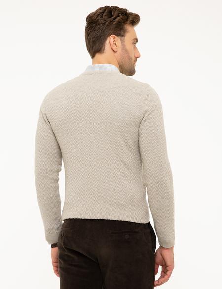 Kum Melanj Slim Fit V Yaka Triko Kazak - 50210687044